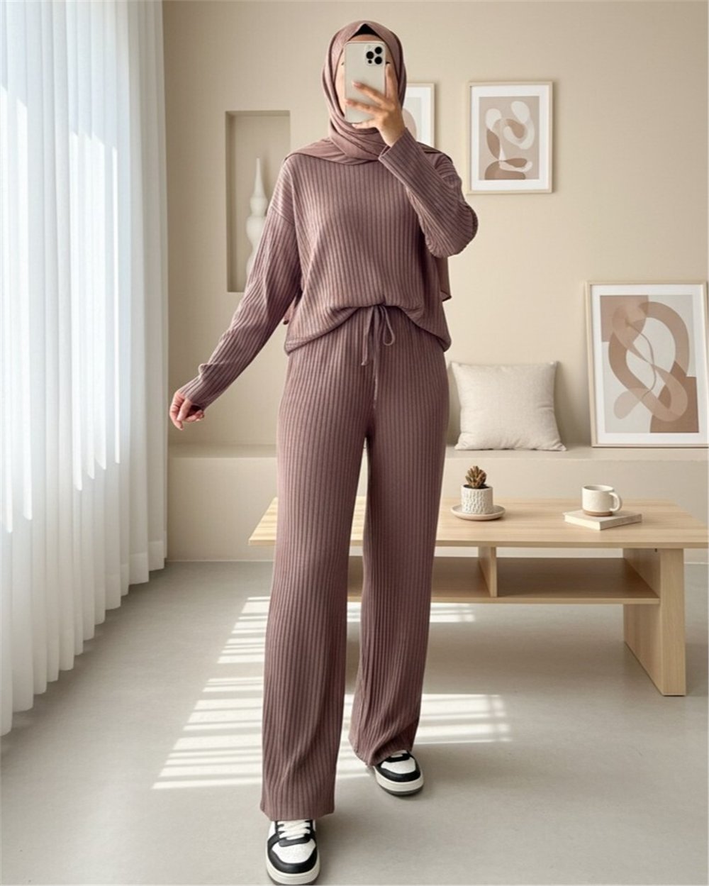 بنطلون كوردروي كاجوال بتفاصيل دانتيل - بني-Salaş Pantolon-136-10019-R15