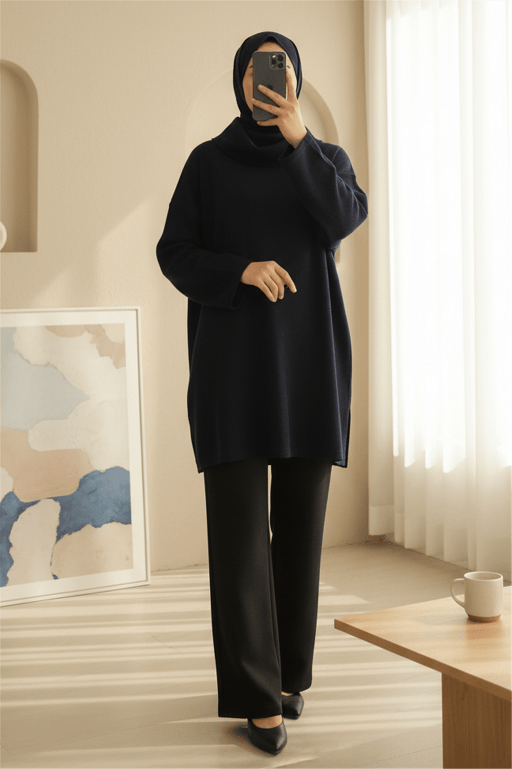 Balıkçı Yaka Yırtmaçlı Kaşkorse Tunik  -Laci-Tunik-253-13108-R03