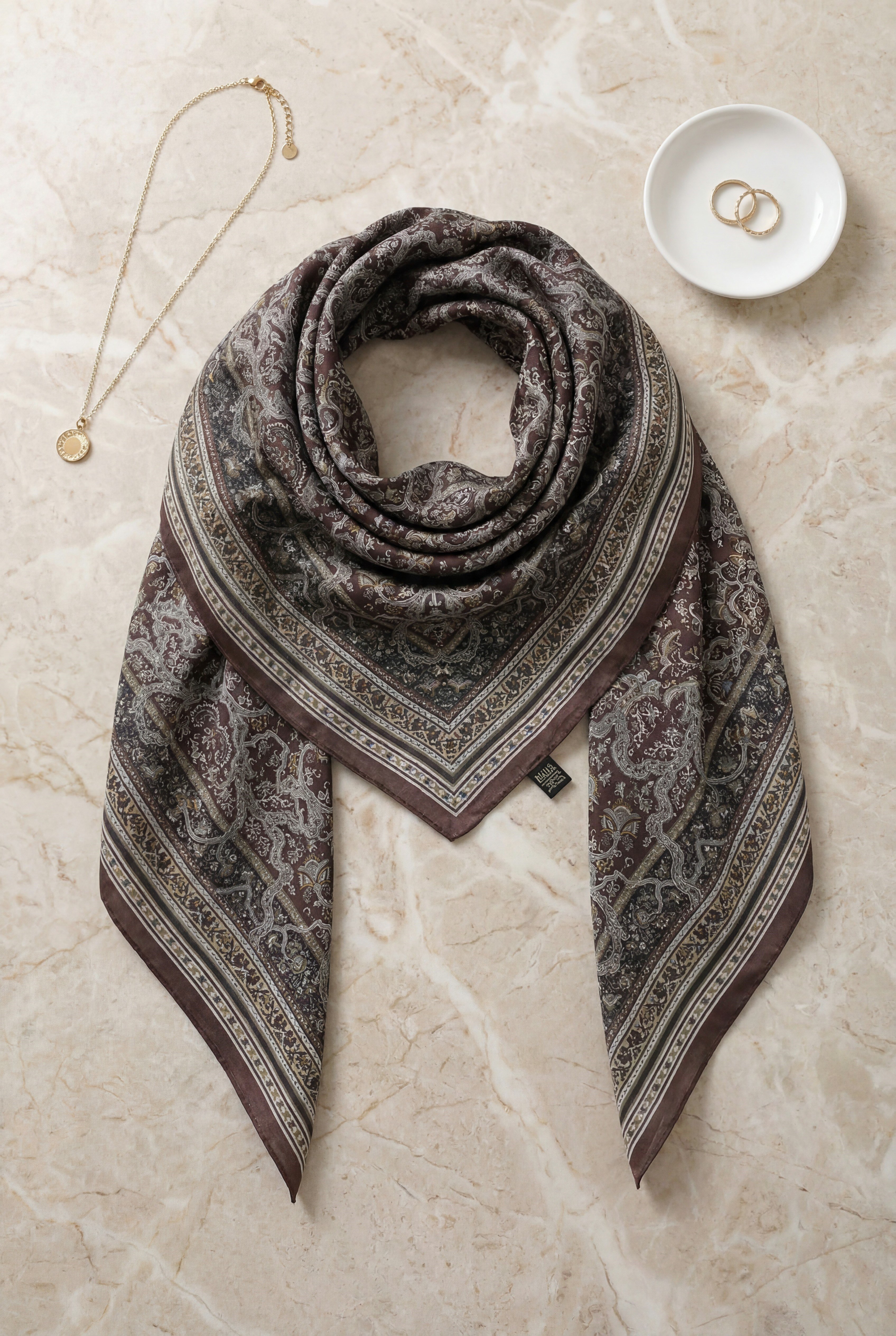 Barok Desen Coton Eşarp -Mürdüm