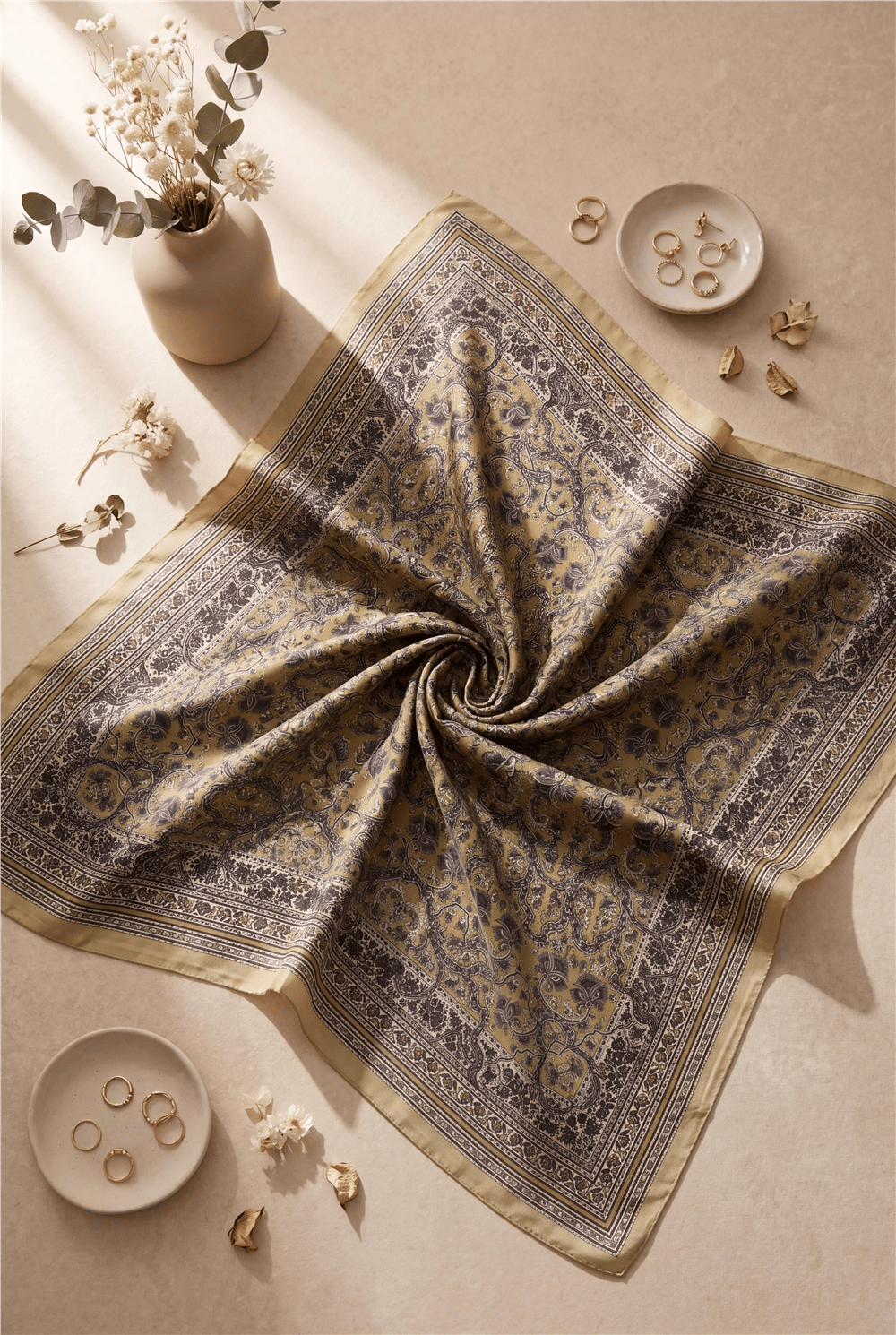 Barok Desen Coton Eşarp -Hardal-Eşarp-201-10116-R08
