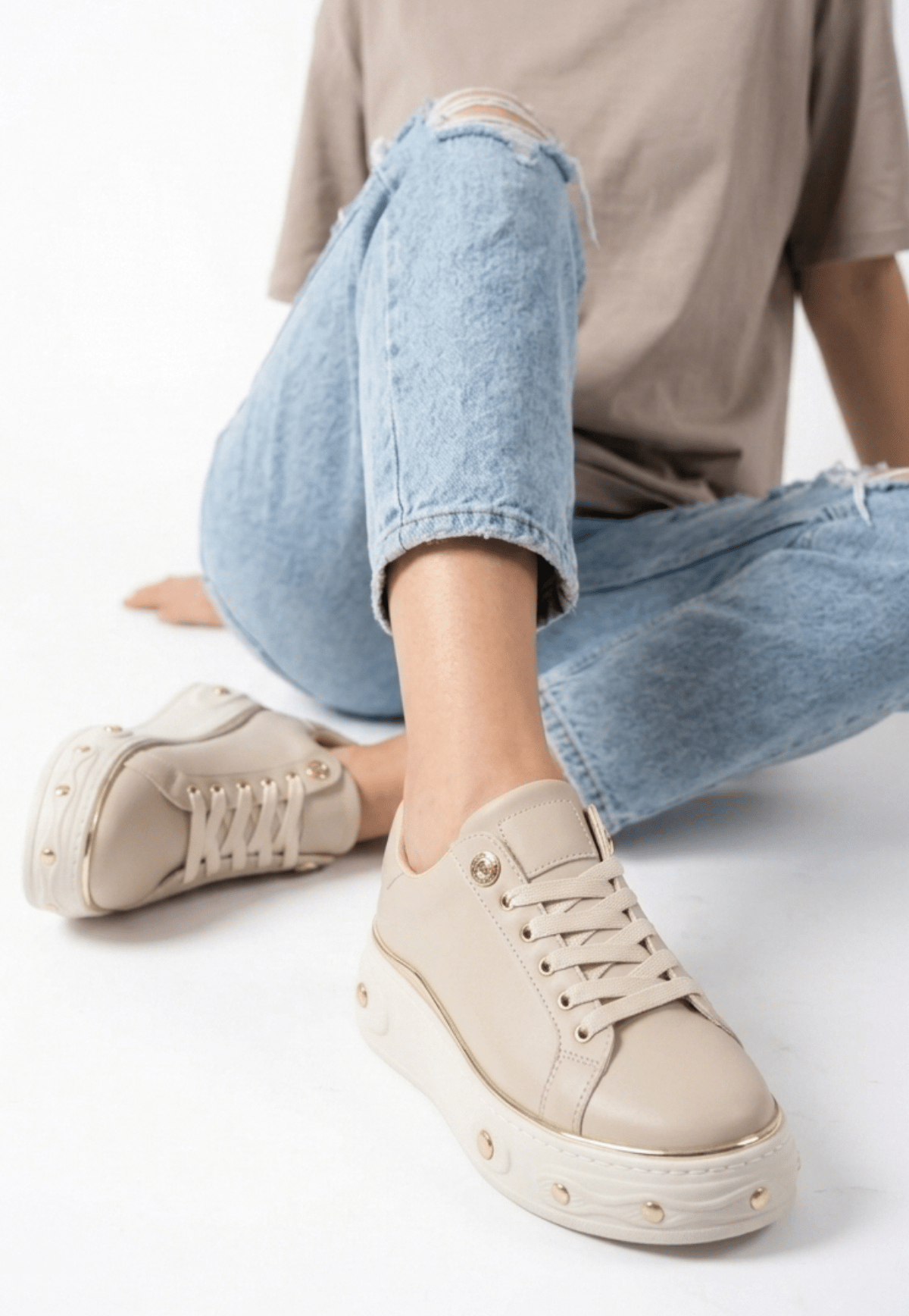 Bebi Bej Cilt Bağcıklı Spor Ayakkabı