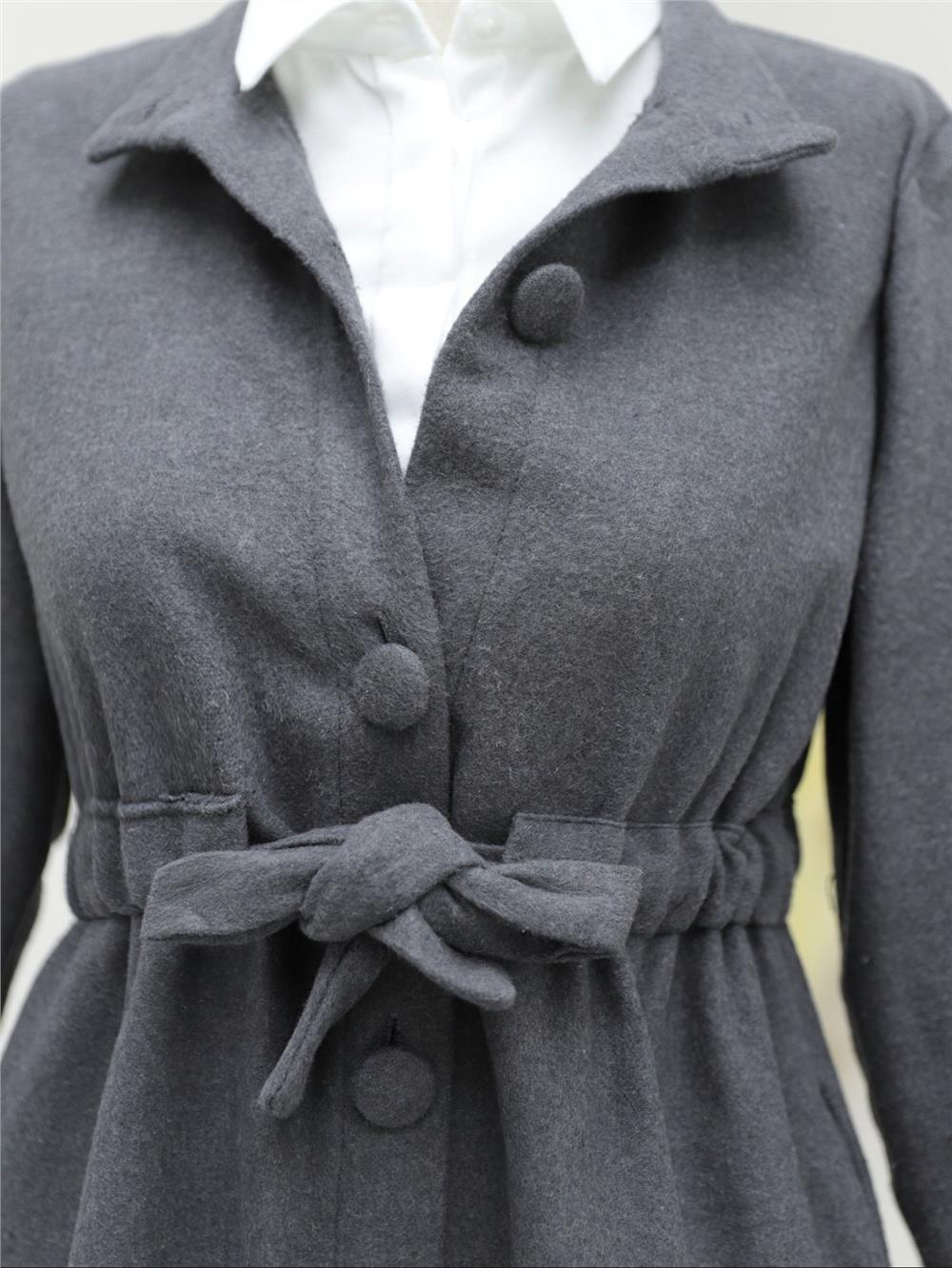 Belden Bağlamalı Top Düğmeli Kaşe Kaban -Füme-346-3046-R18