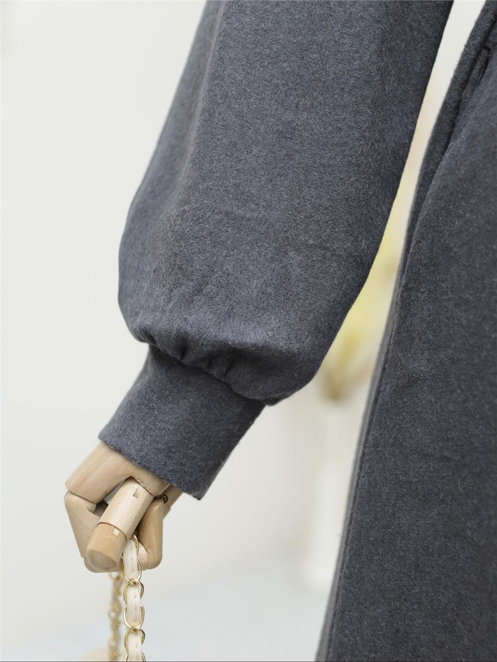 Belden Bağlamalı Top Düğmeli Kaşe Kaban -Füme-346-3046-R18