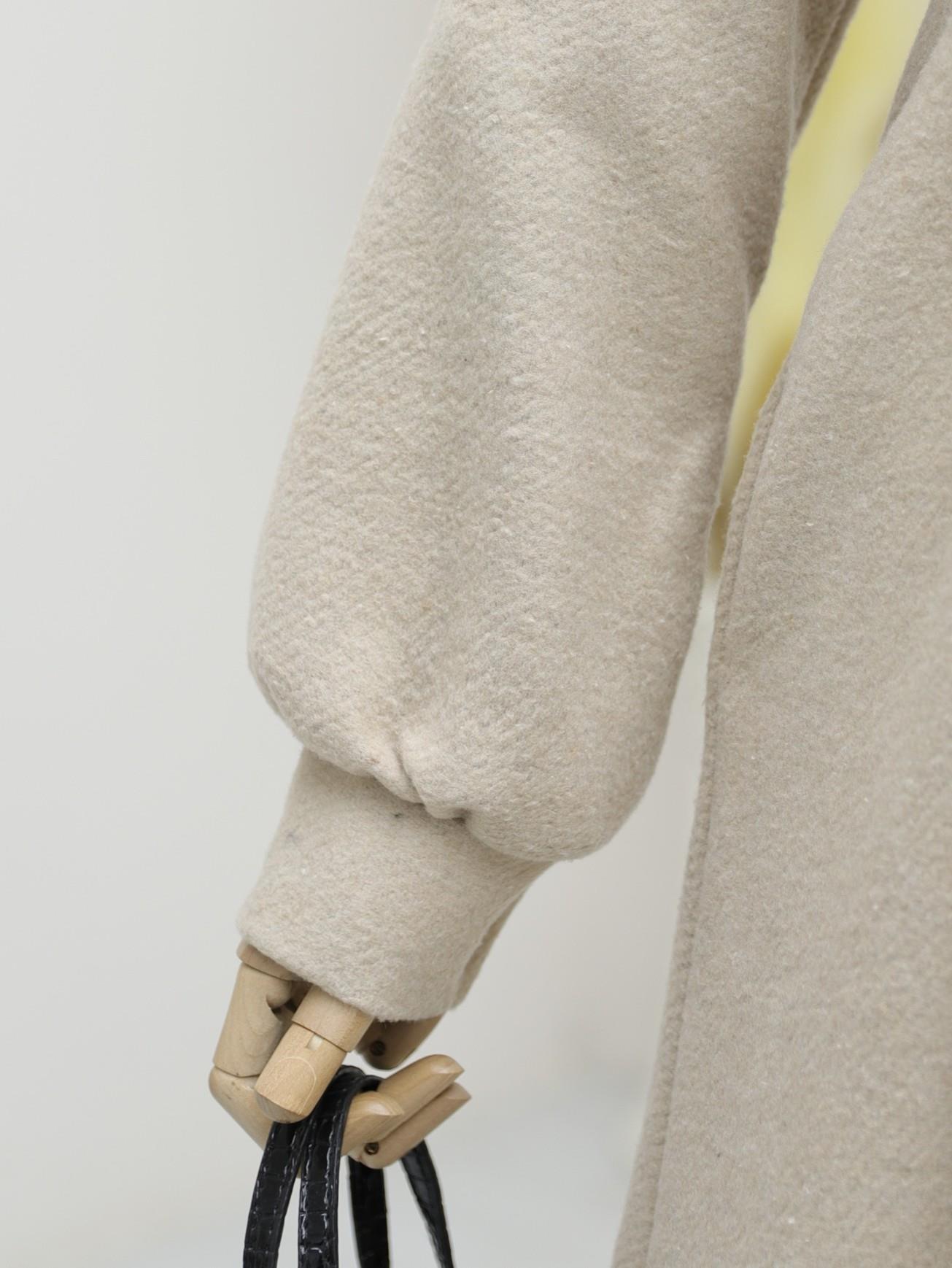 Belden Bağlamalı Top Düğmeli Kaşe Kaban -Ekru