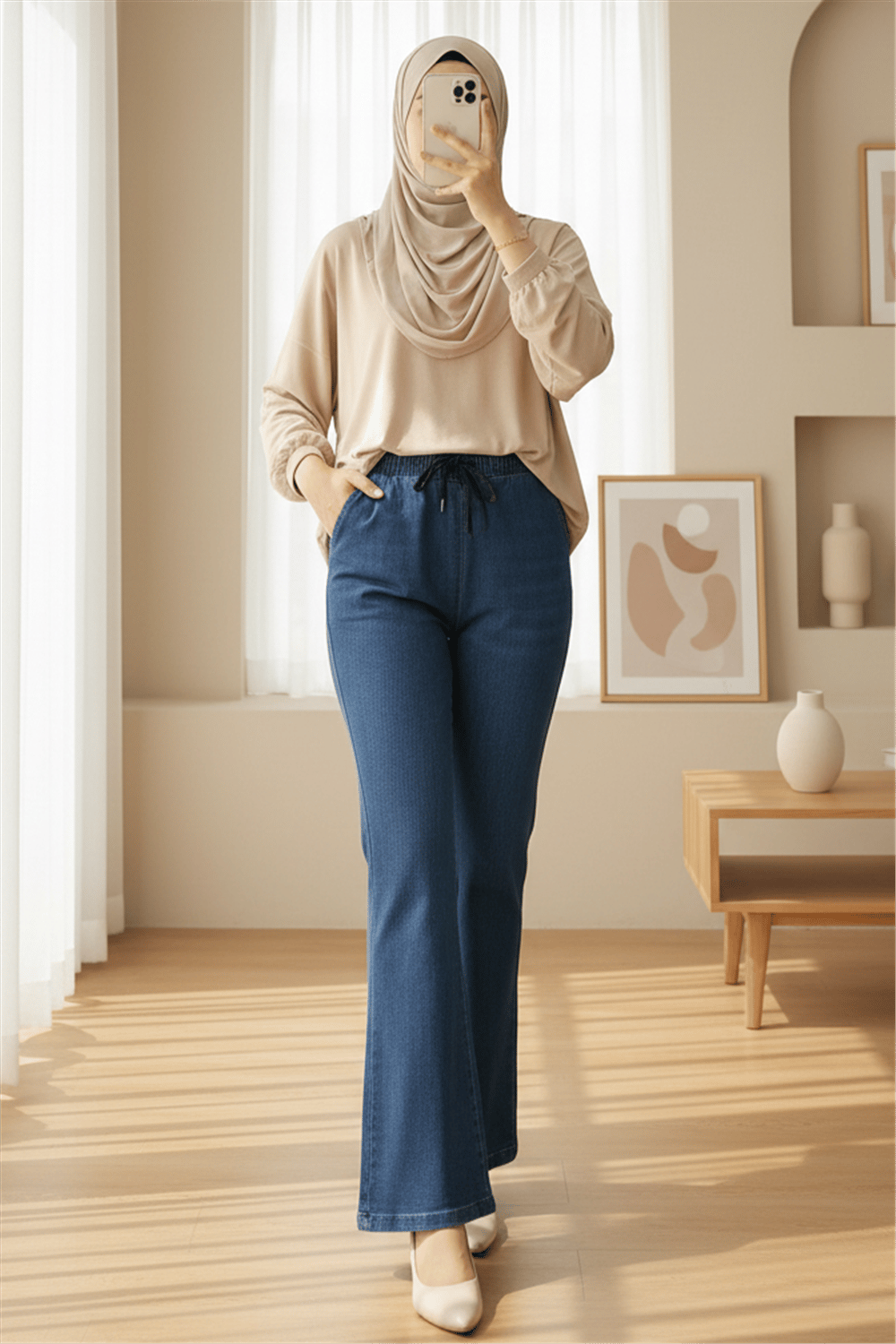 Beli Bağcıklı Cepli İspanyol Paça Kot Pantolon -Laci-Pantolon-417-13851-R03