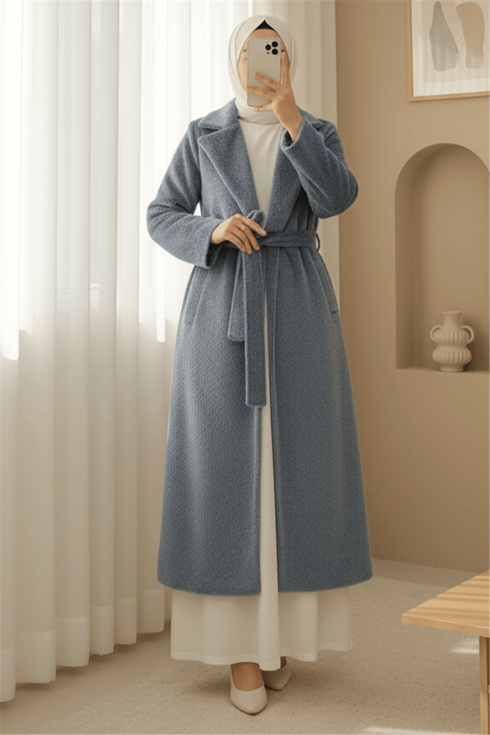 Beli Bağlamalı Astarlı Cepli Sakallı Kaban -Füme-Kaban-111-50661-R18