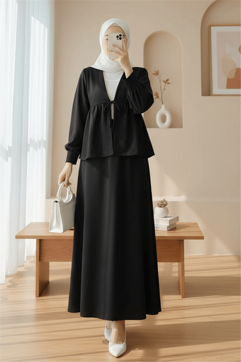 Beli Bağlamalı Etekli Oysho Takım -Siyah-Takım-349-7084-R01