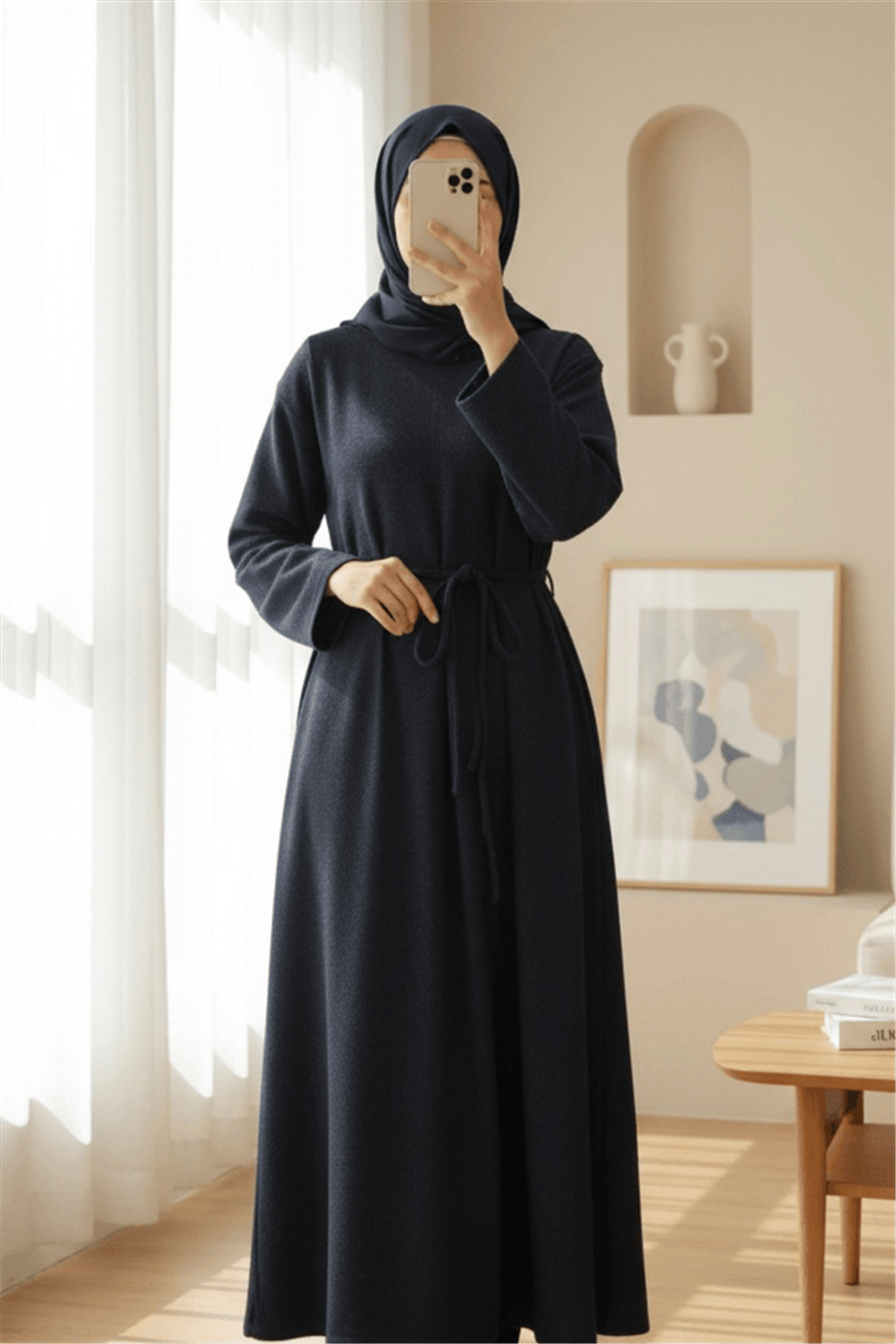 Beli Drapeli Çift Bağcıklı  Selanik Uzun Elbise -Antrasit-Elbise-253-13116-R64