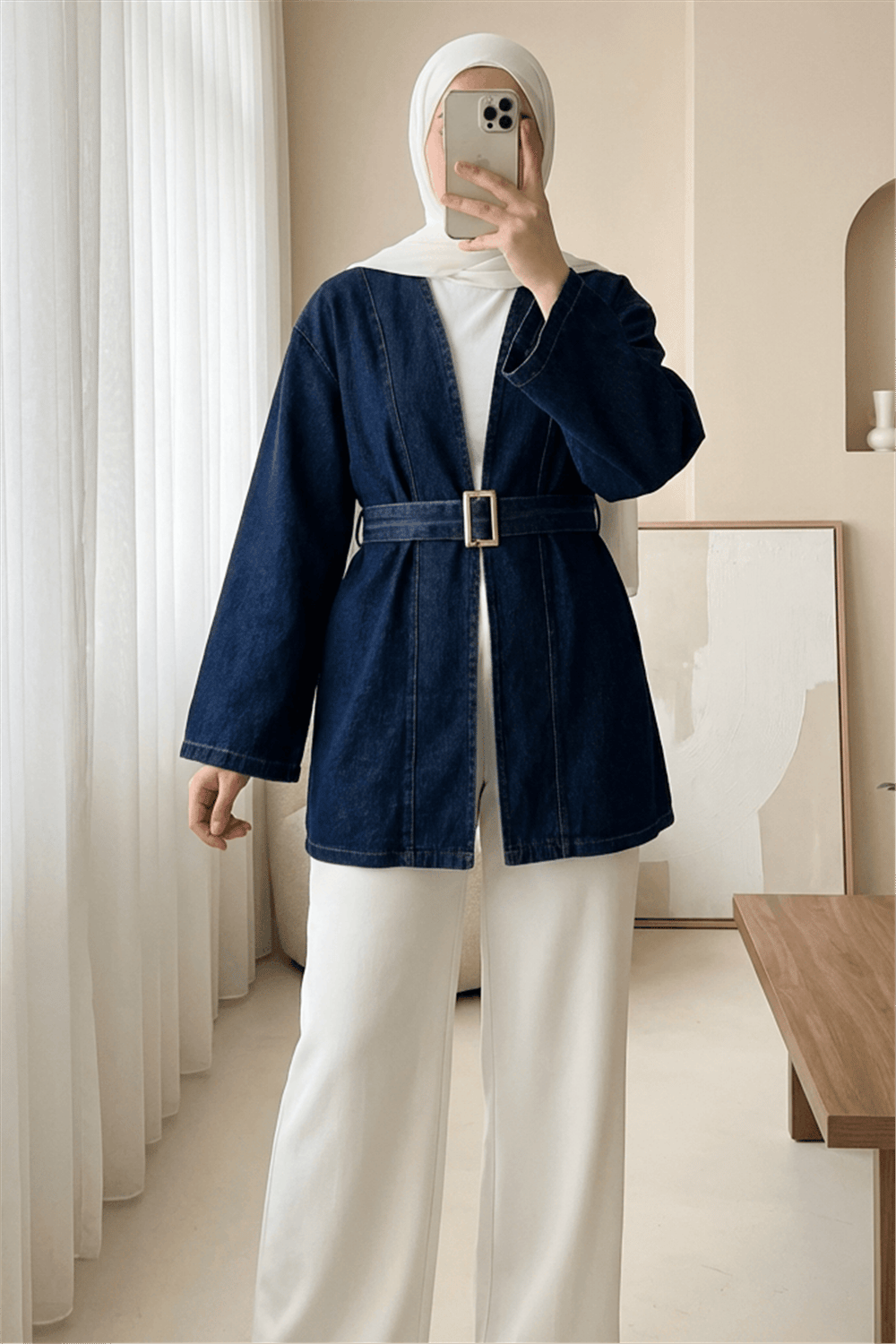 Beli Kemerli Kot Kimono -Laci-Ceket-253-13118-R03