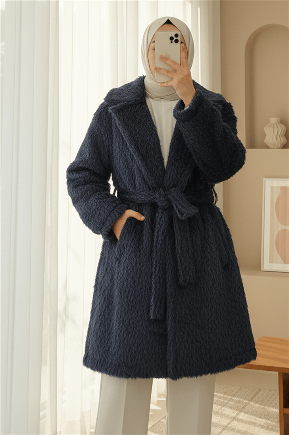Beli Kuşaklı Cepli Sakallı Kap -Laci-Trençkot-111-50784-R03