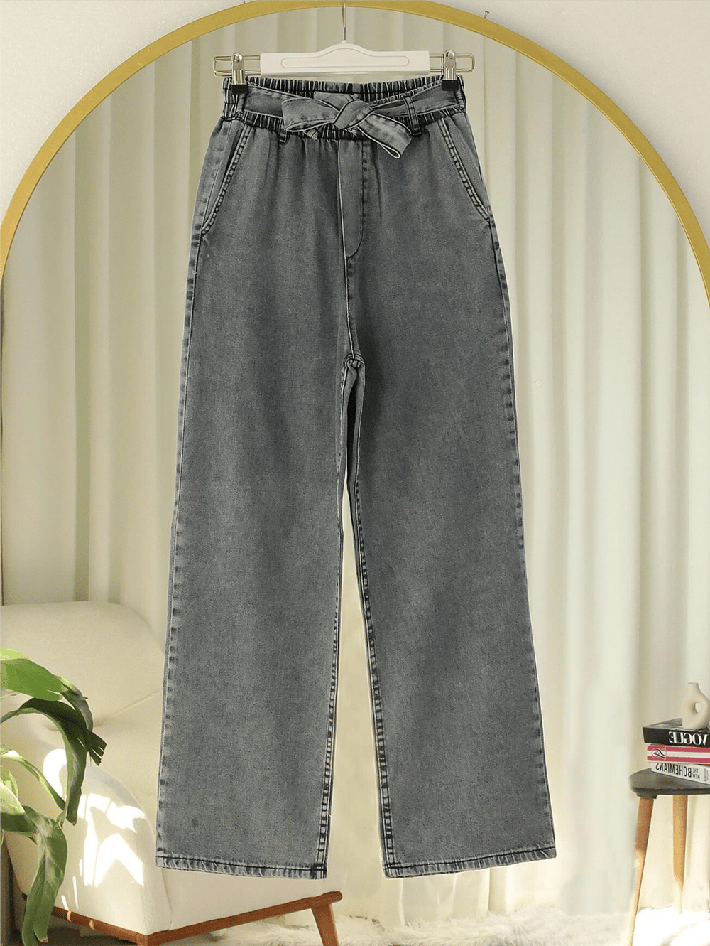 Beli Kuşaklı Lastikli Cepli Kot Pantolon -Antrasit-Pantolon-417-16779-R64