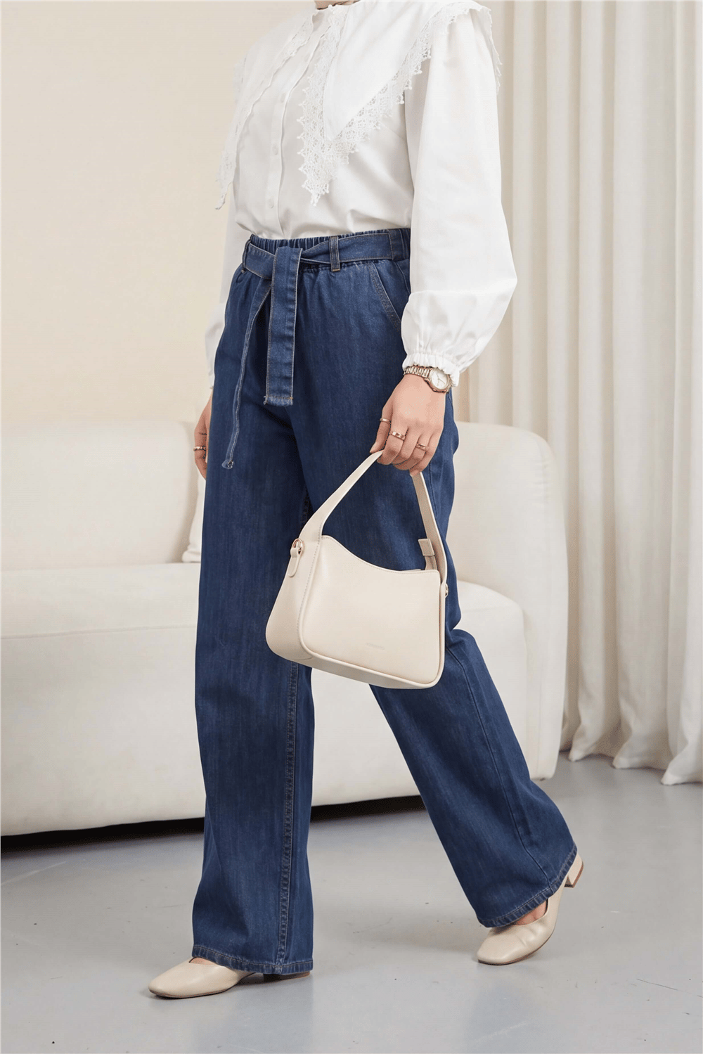 Beli Kuşaklı Lastikli Cepli Kot Pantolon  -Tint-Pantolon-417-16779-R49