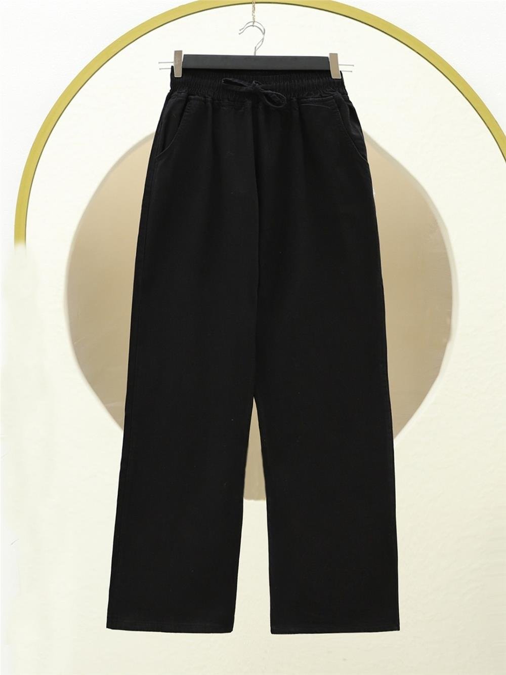 Beli Lastikli Cepli Bol Paça Kot Pantolon  -Siyah-136-0840-R01