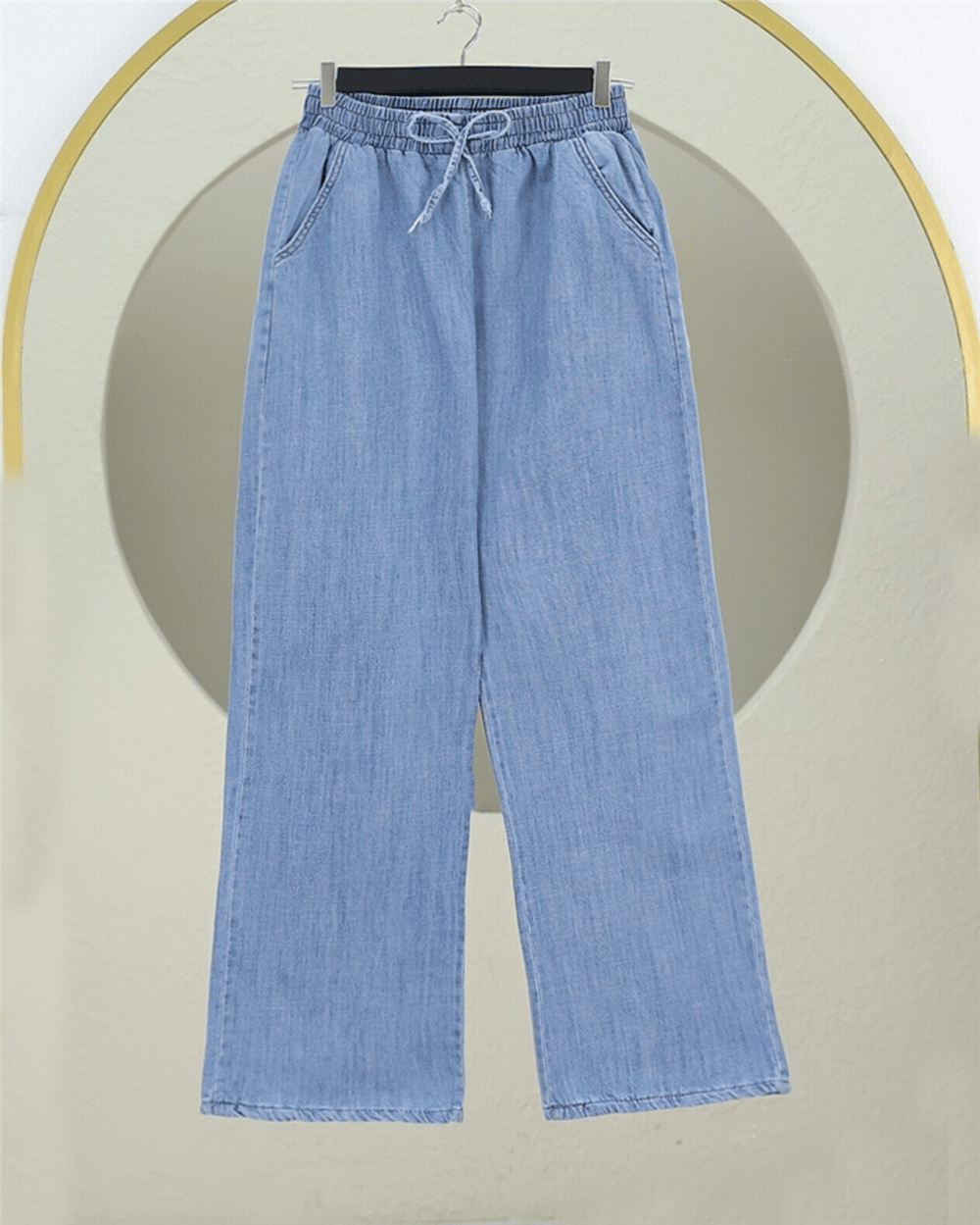 Beli Lastikli Cepli Bol Paça Kot Pantolon -Buz Mavi-Kot Pantolon-136-0840-R37