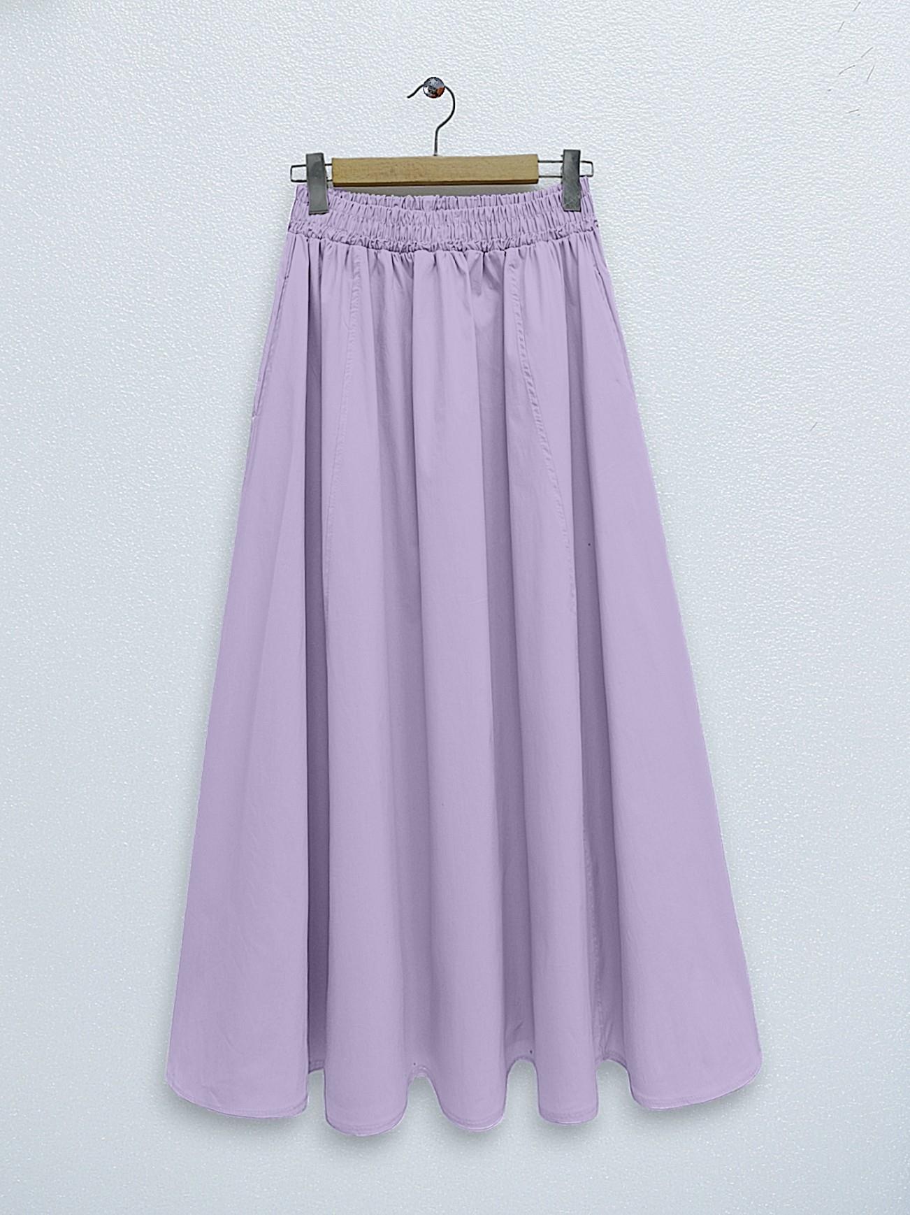 Beli Lastikli Çift Cepli Poplin Kloş Etek     -Lila