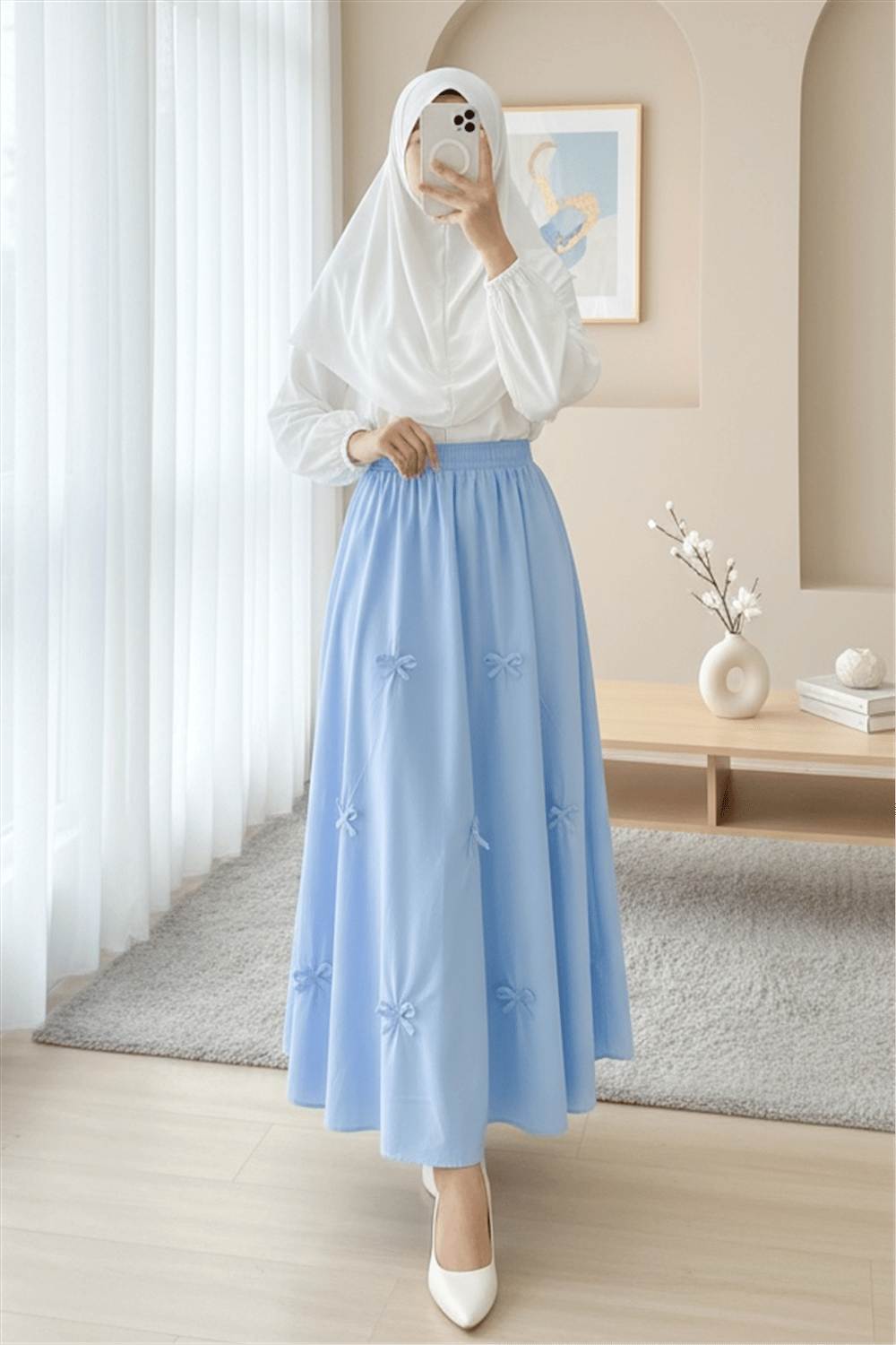 Beli Lastikli Fiyonk Detaylı Poplin Etek -Bebe Mavi-Etek-421-10064-R32
