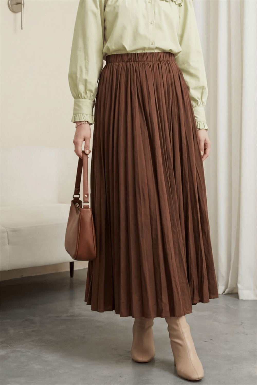 Beli Lastikli Kraş Etek -Kahve-Etek-346-5004-R15