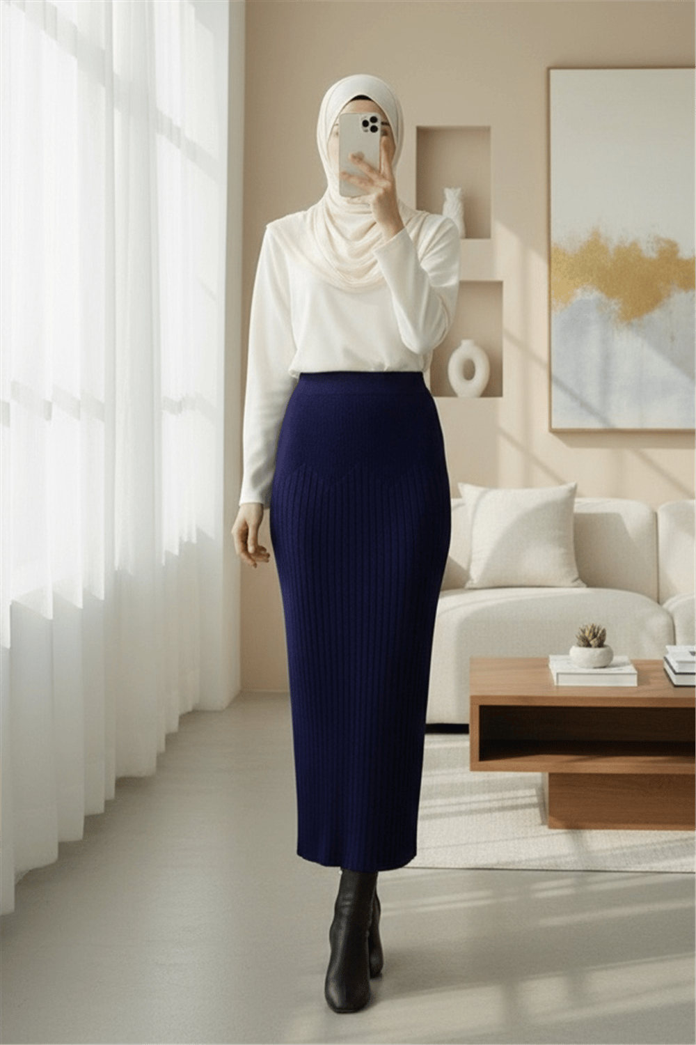 Beli Lastikli Pliseli Triko Etek -Laci-Etek-307-4001-R03
