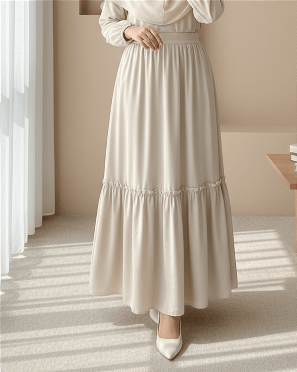 Beli Lastikli Poplin Etek -Bej-Etek-346-3064-R56