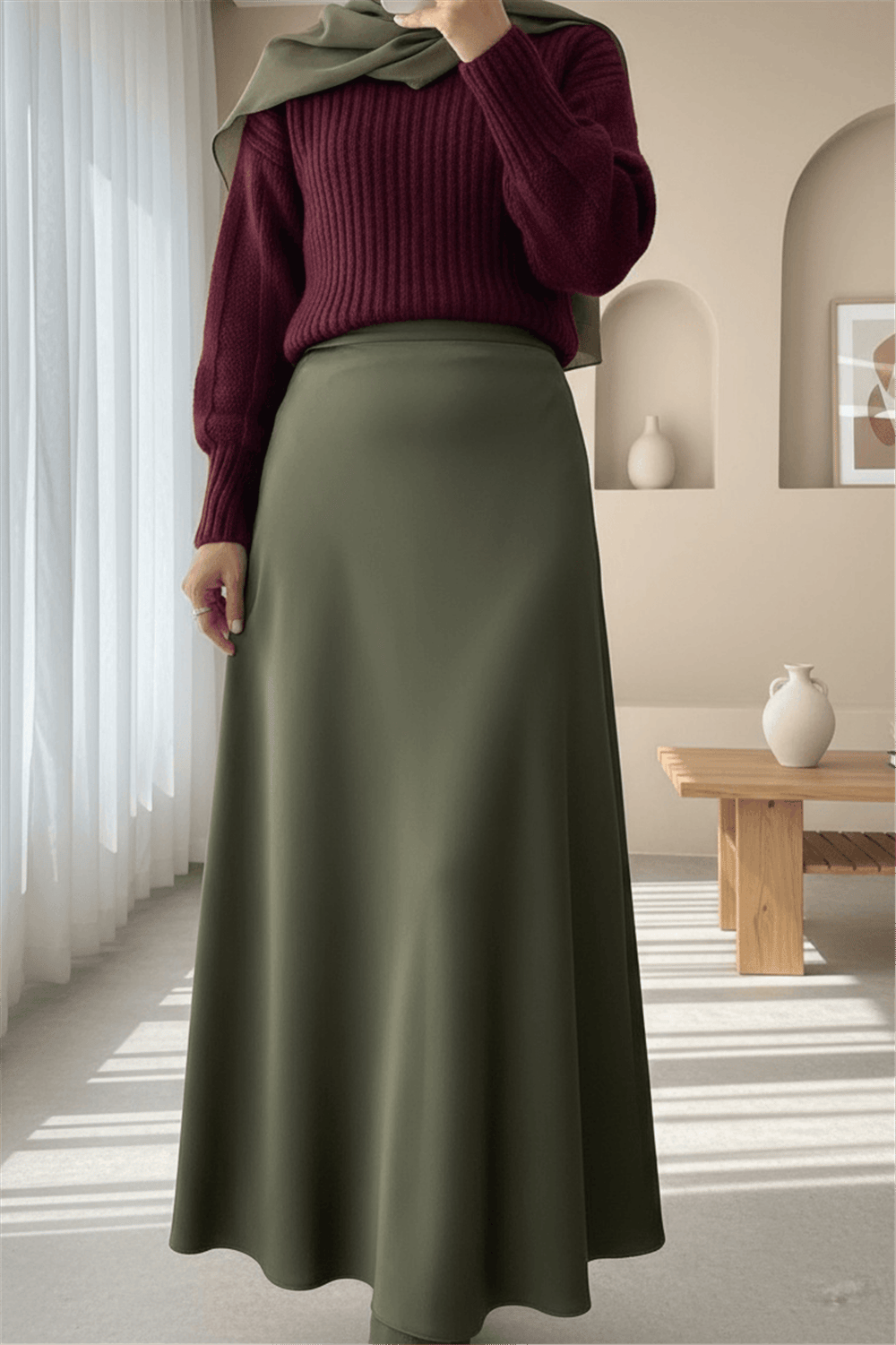 Beli Lastikli Saten Etek -Haki-Etek-307-0031-R05