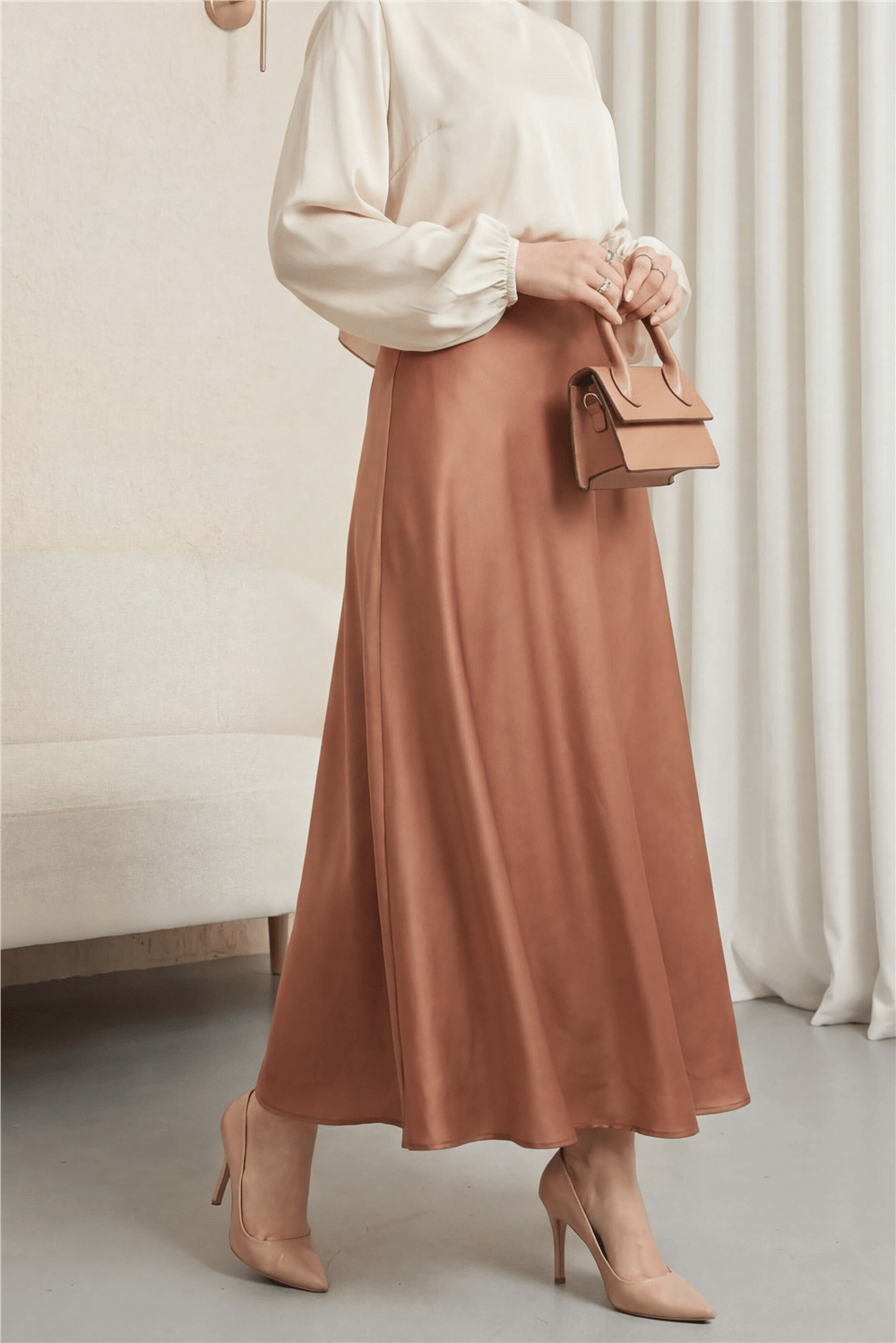 Beli Lastikli Saten Etek -Tarçın-Etek-307-0031-R45
