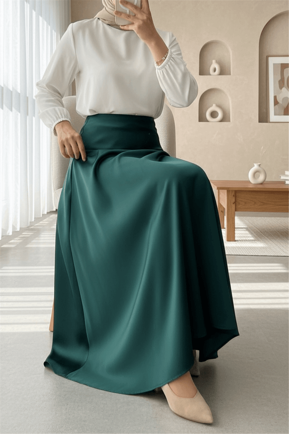 Beli Lastikli Saten Etek -Zümrüt-Etek-307-0031-R17