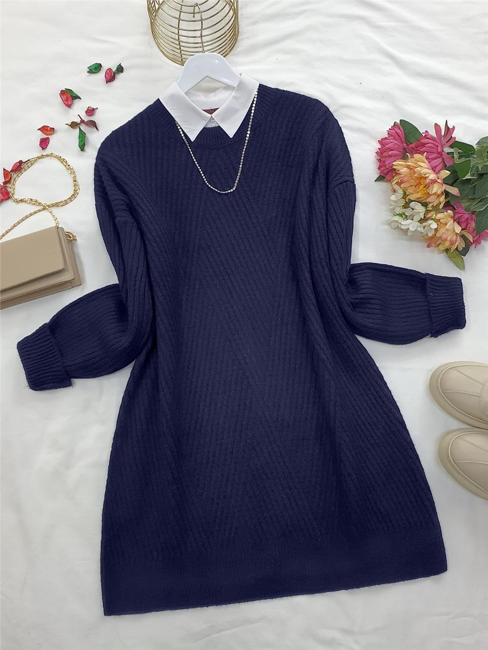 Bisiklet Yaka Baklava Desen Triko Kazak -Laci-109-0023-R03