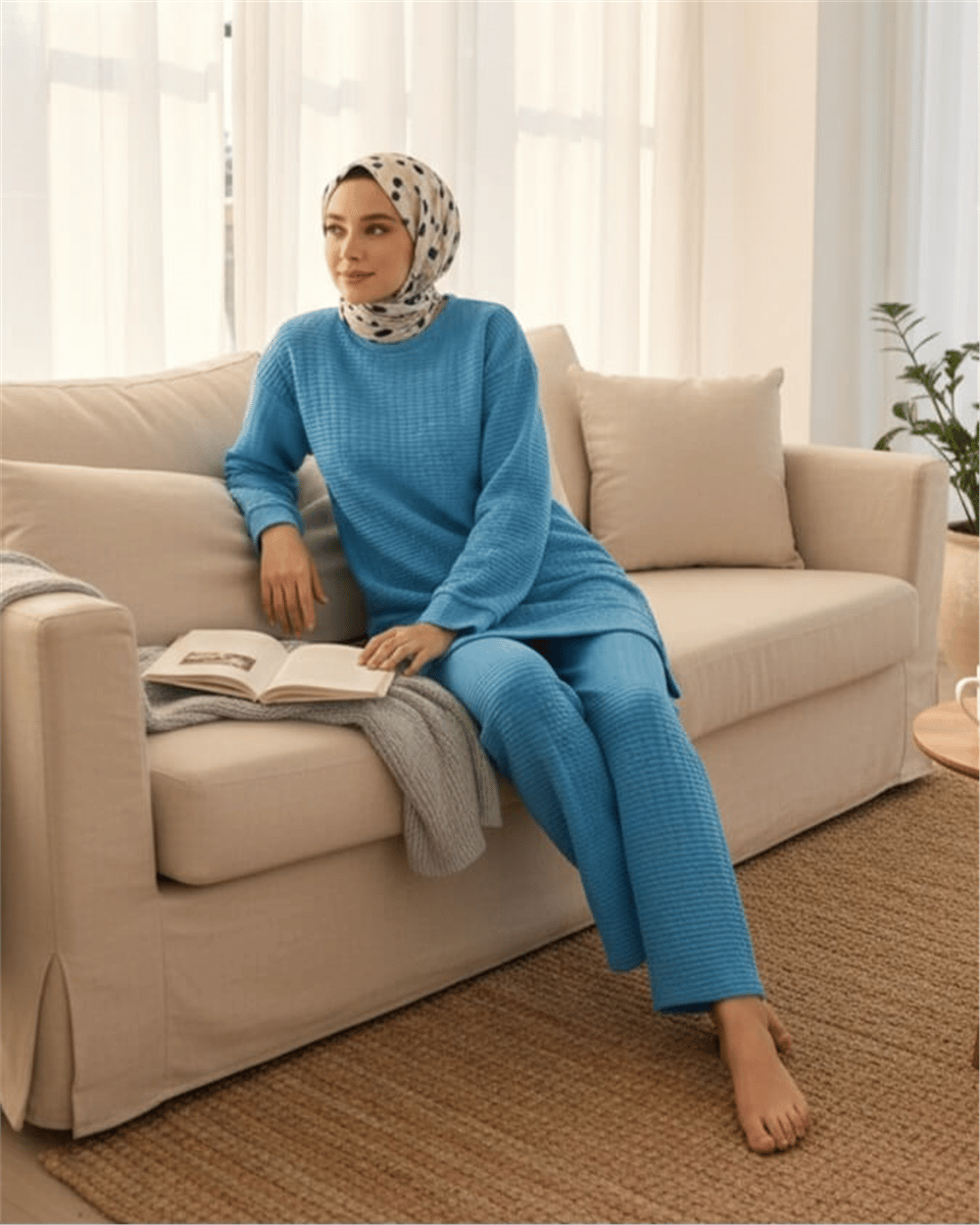 بدلة مبطنة بفتحة رقبة دائرية - أزرق-Takım-222-2836-R31