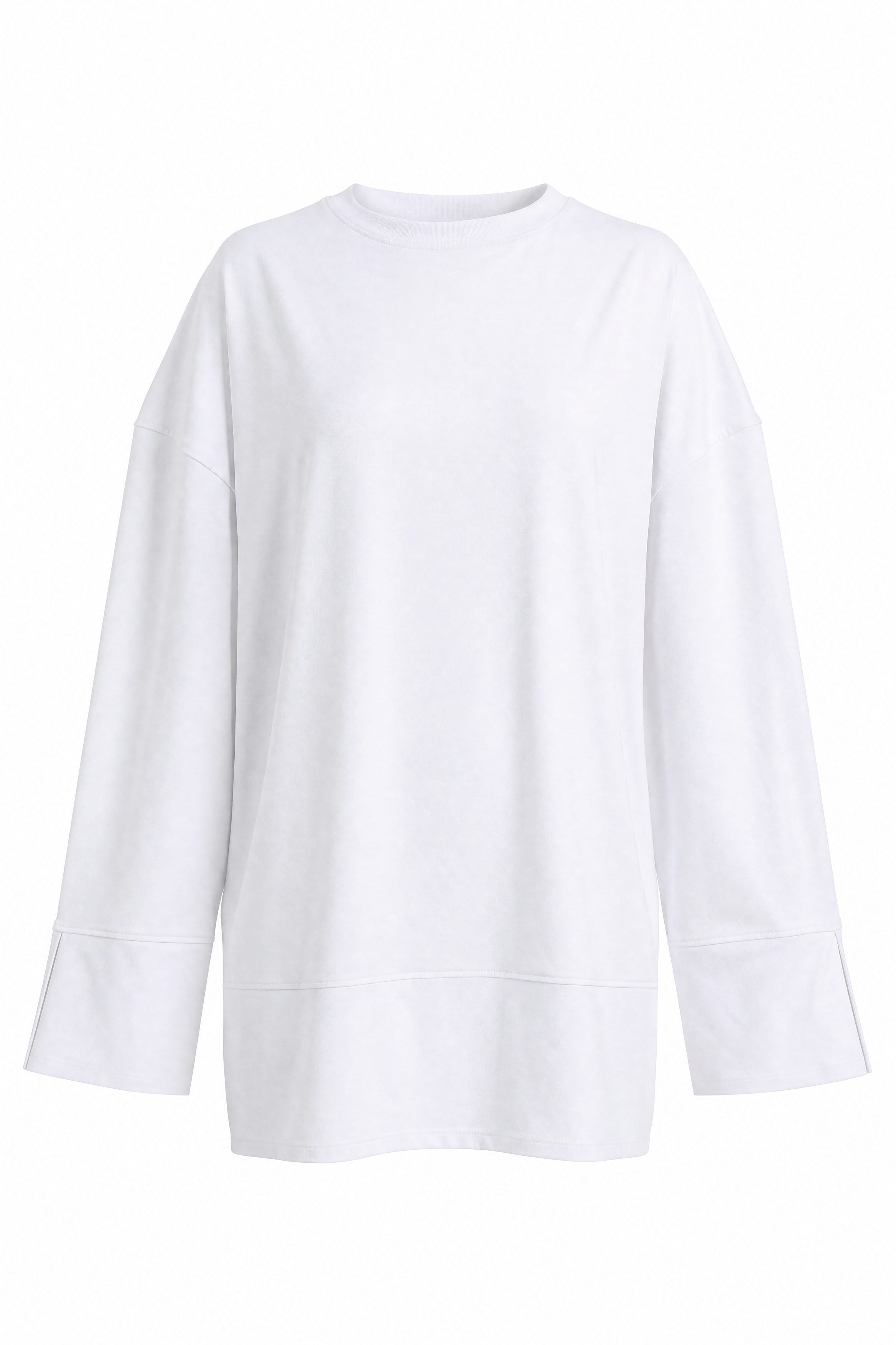 Bisiklet Yaka Yırtmaçlı Oversize Penye Tunik  -Beyaz