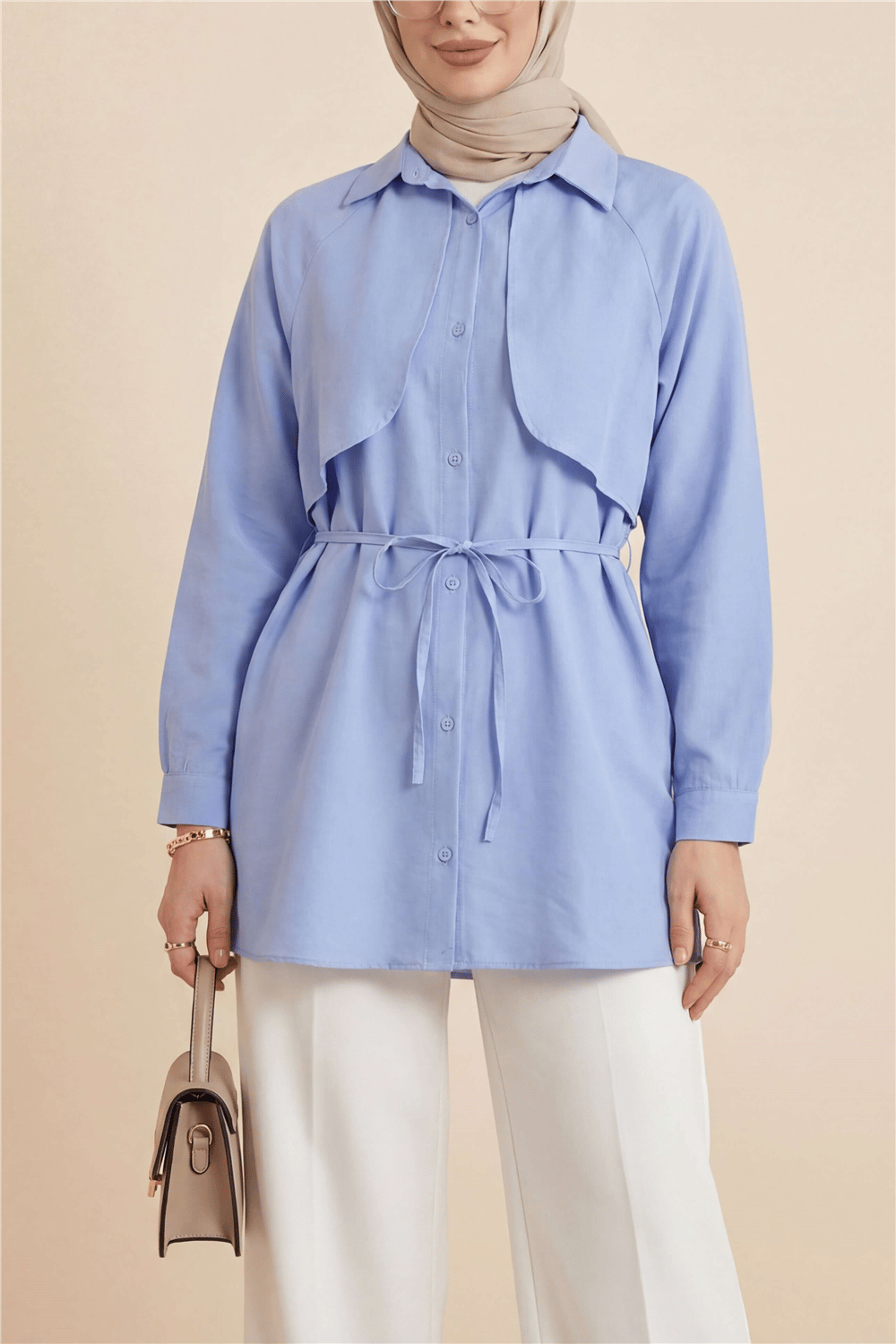 Bolero Detaylı Bağcıklı Poplin Tunik -Bebe Mavi-Tunik-120-1638-R32