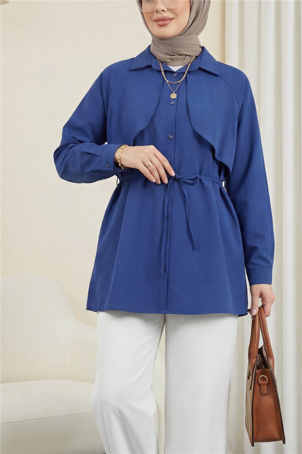 Bolero Detaylı Bağcıklı Poplin Tunik -Laci-Tunik-120-1638-R03