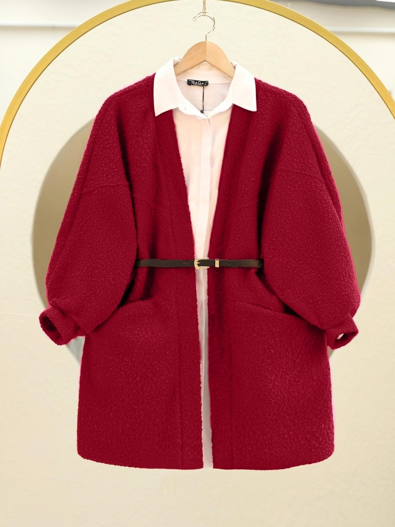 Cepli Balon Kol Oversize Buklet Ceket -Bordo