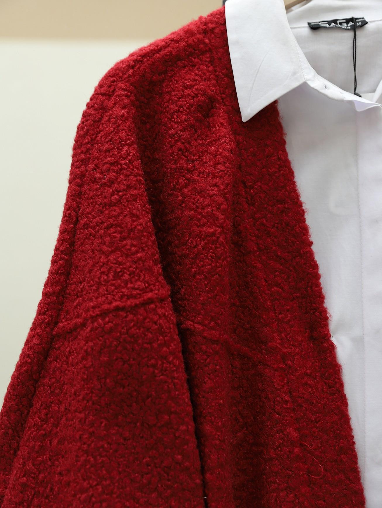 Cepli Balon Kol Oversize Buklet Ceket -Bordo