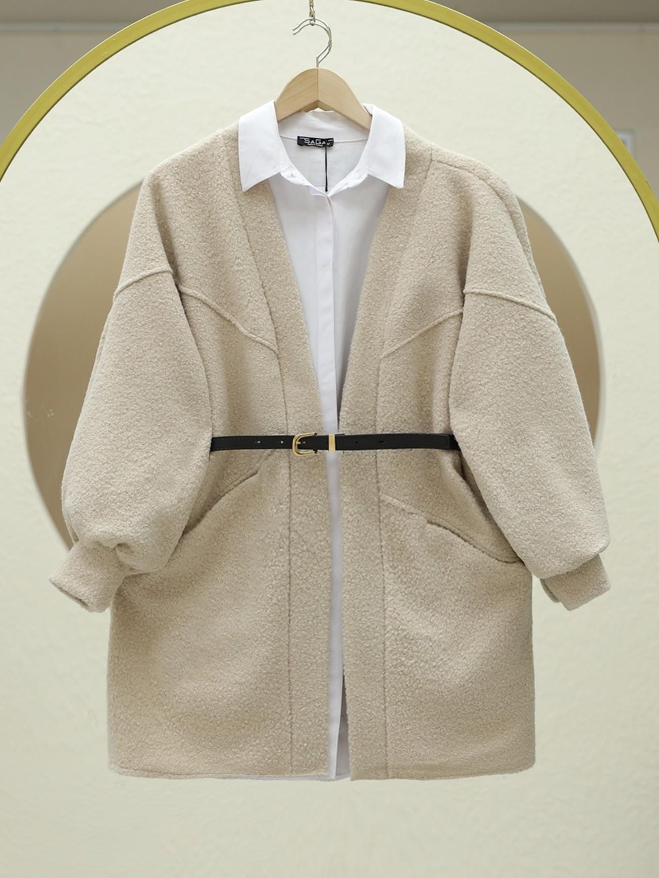 Cepli Balon Kol Oversize Buklet Ceket -Taş