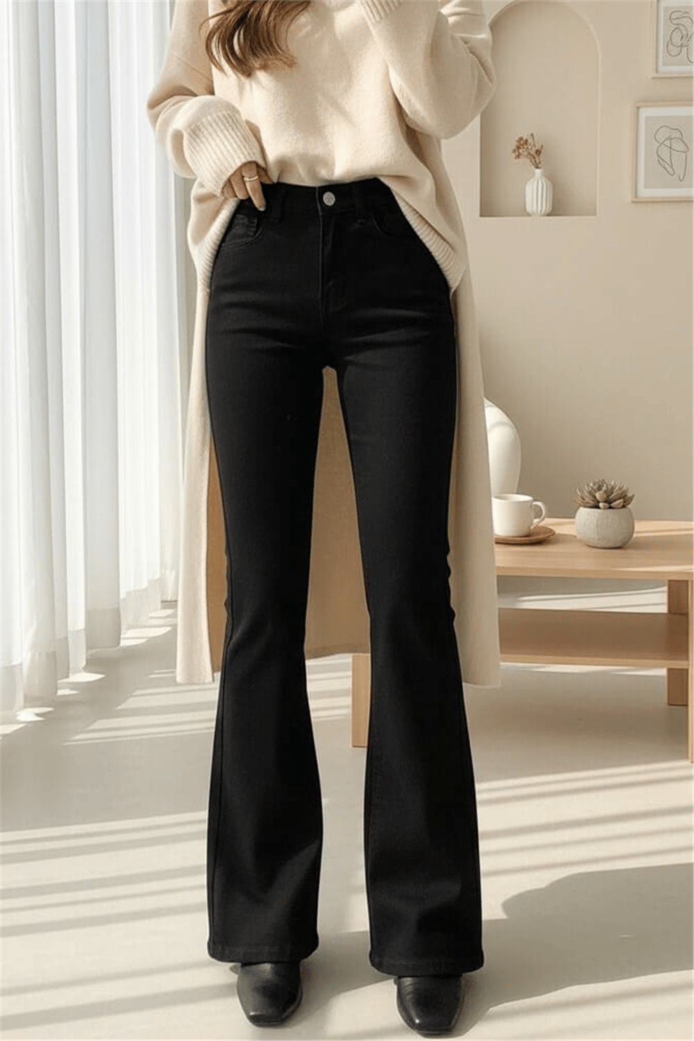 Cepli İspanyol Paça Fermuarlı Kot Pantolon  -Siyah-Pantolon-417-13852-R01
