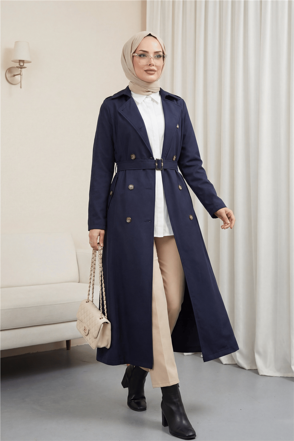 Çift Düğmeli Kemerli Trençkot -Laci-Trençkot-197-4901-R03