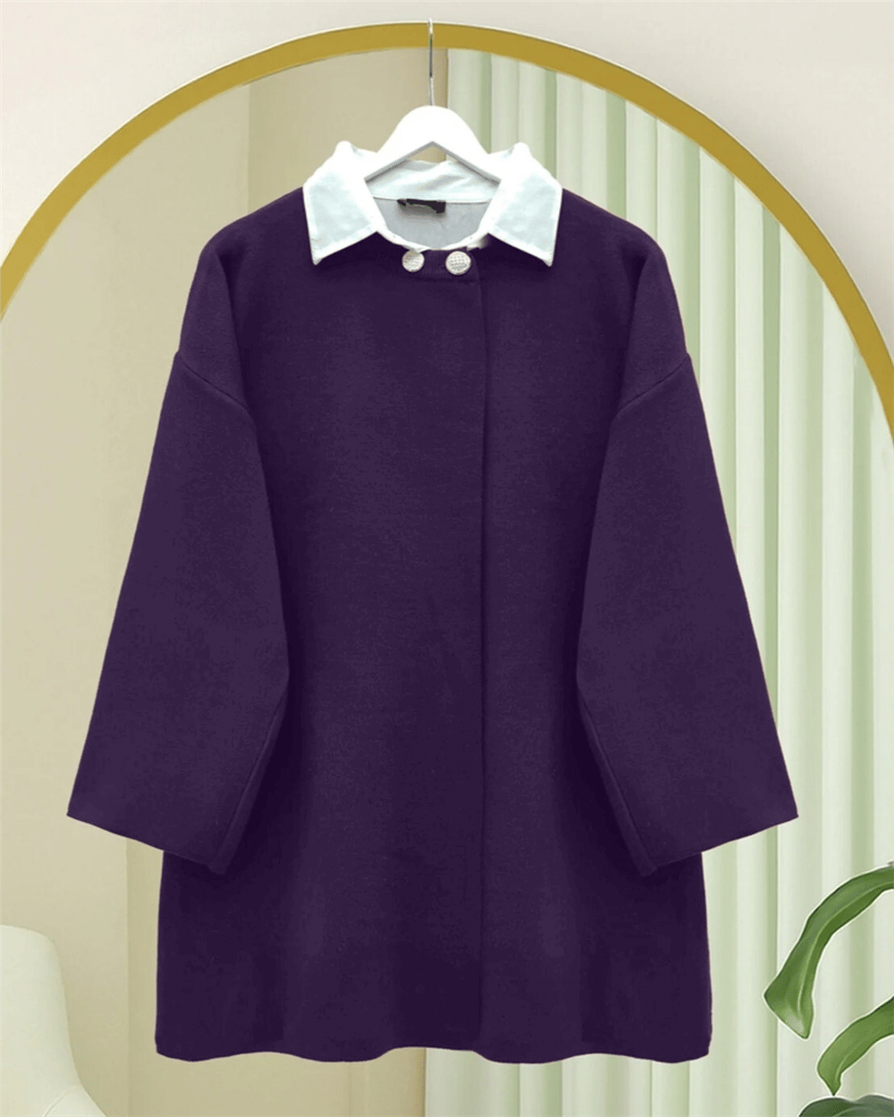 Çift Düğmeli Salaş Triko Panço     -Mor-Hırka-109-9770-R34