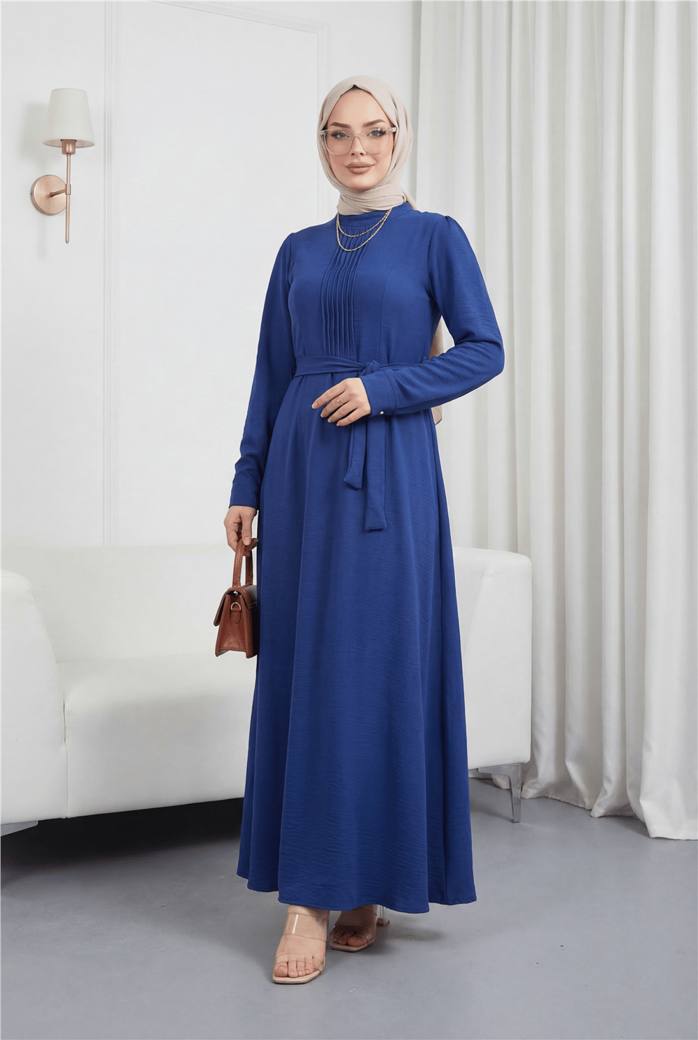 Çıma Detaylı Kemerli Ayrobin Elbise   -Laci-Açık Elbise-186-662-R03