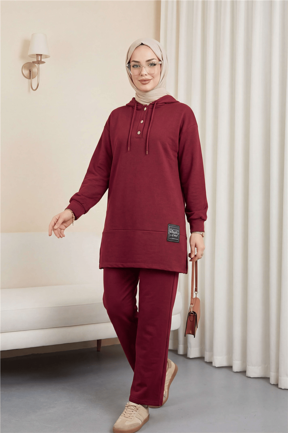 Çıtçıtlı  Arma Detaylı İkili Penye Takım  -Bordo-Takım-349-4092-R04