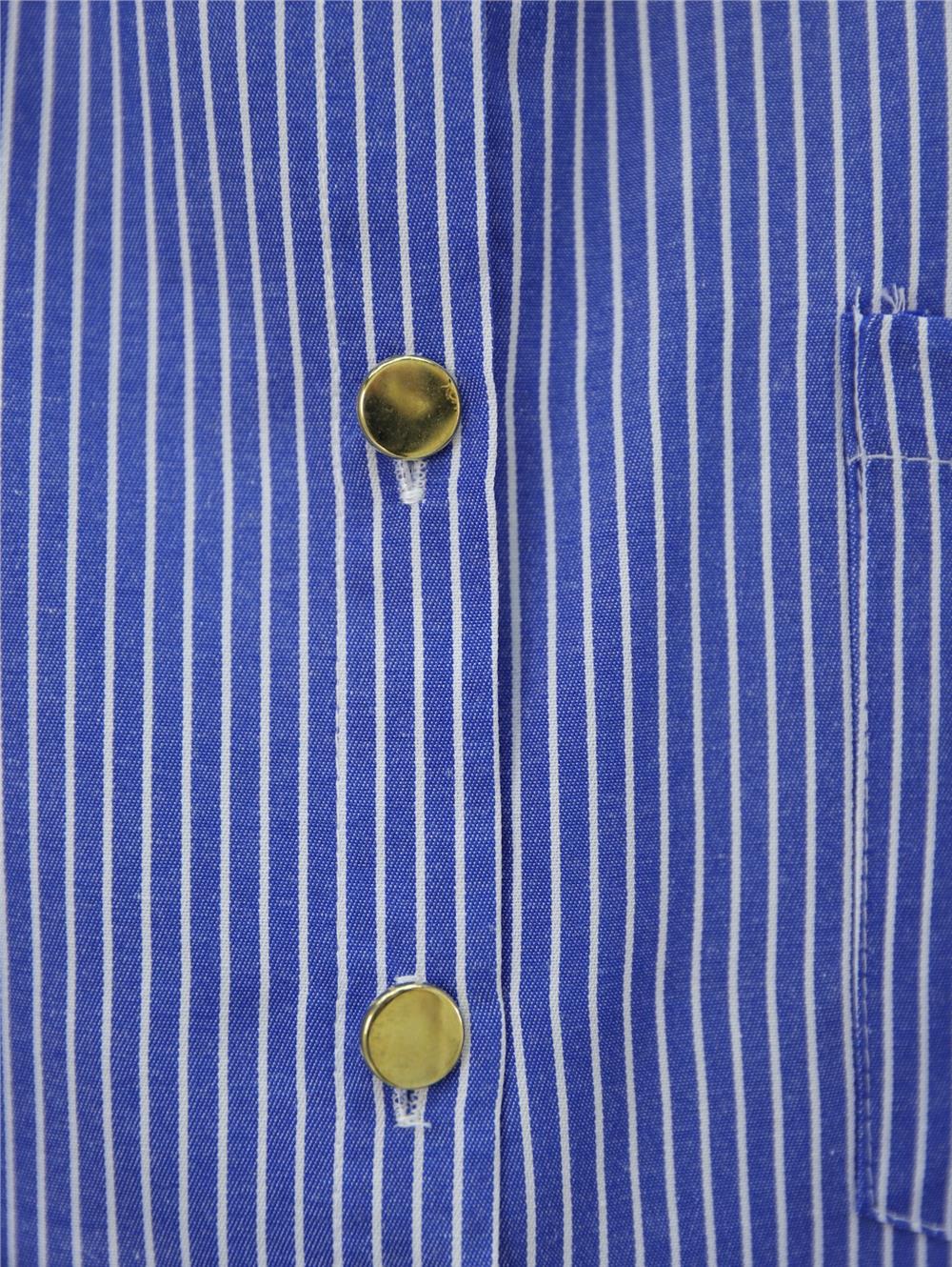 Çizgili Beli Bağcıklı Düğmeli Gömlek -Koyu Mavi-398-1223-R26