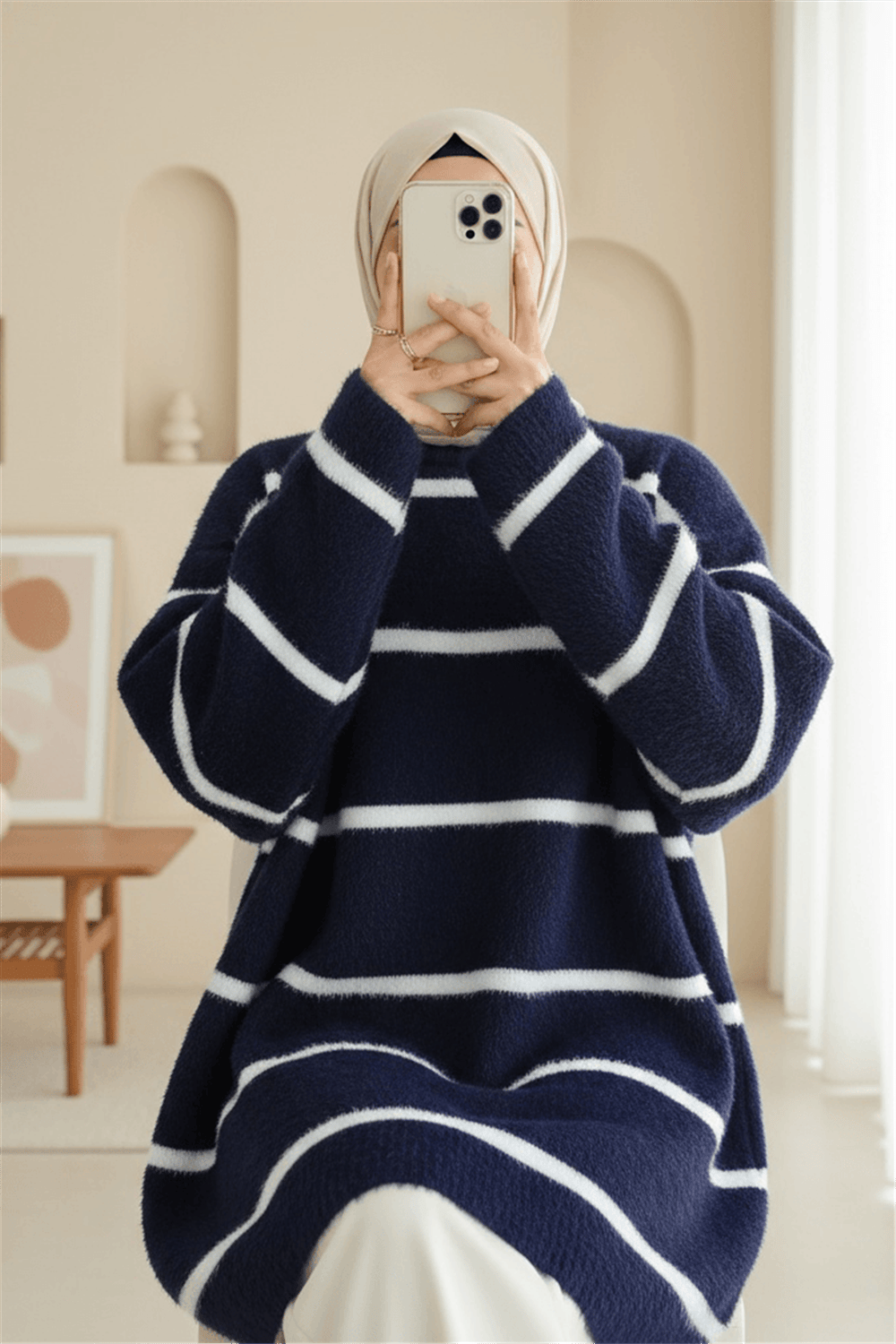 Çizgili Salaş Sakallı Triko Tunik -Laci-Tunik-295-18002-R03