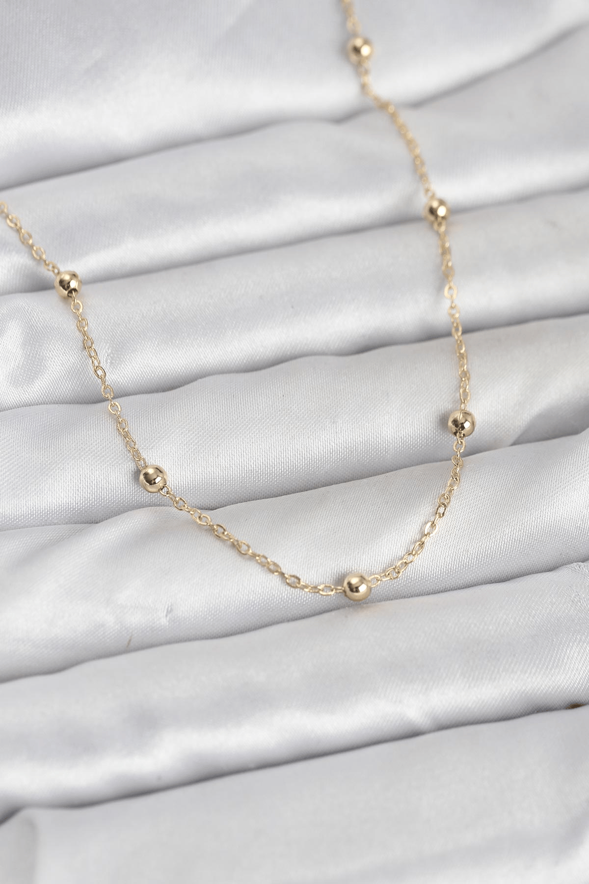 CM 14K Gold Renk Pirinç Top Zincirli 60 cm Kadın Kolye