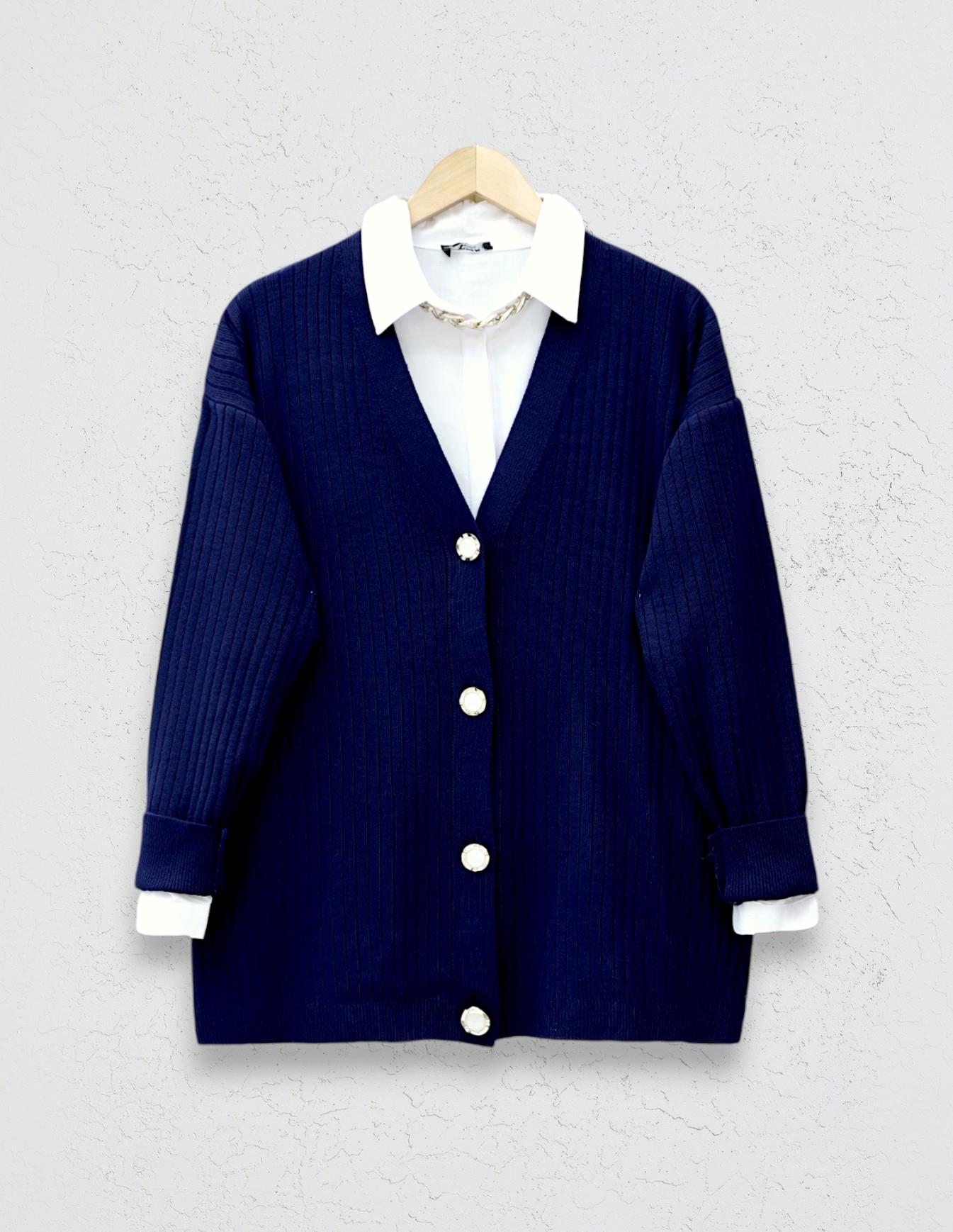 Düğmeli Fitilli  Triko Hırka -Laci