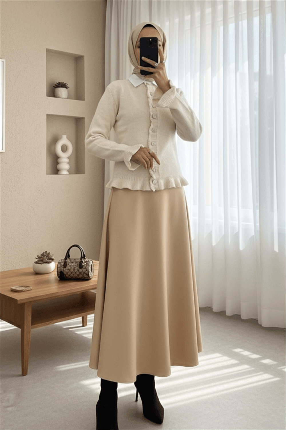 Düğmeli Önü Ve Eteği Fırfırlı Hırka -Taş-Hırka-307-43478-R43