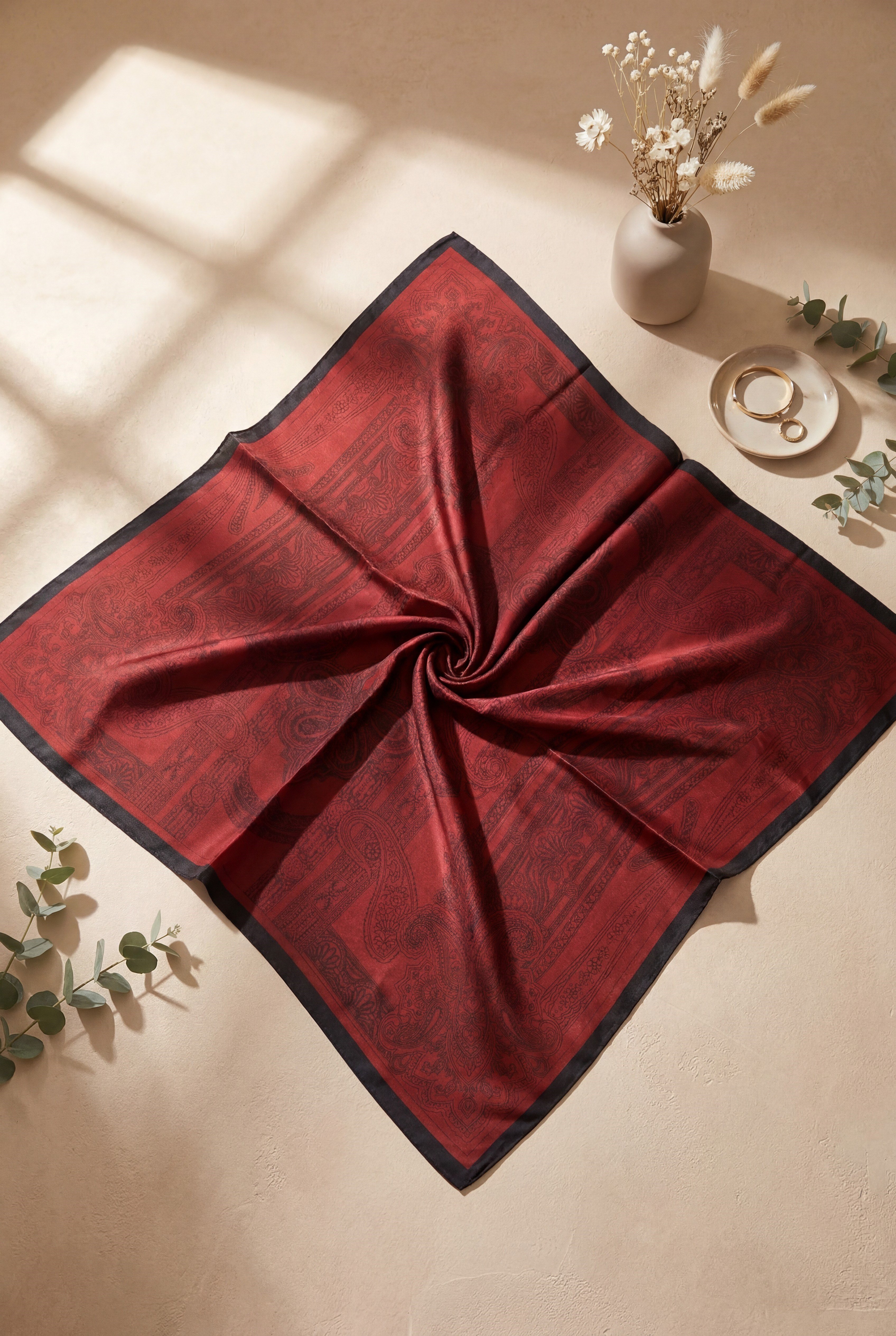 Eskiz Desenli Rayon Eşarp -Bordo