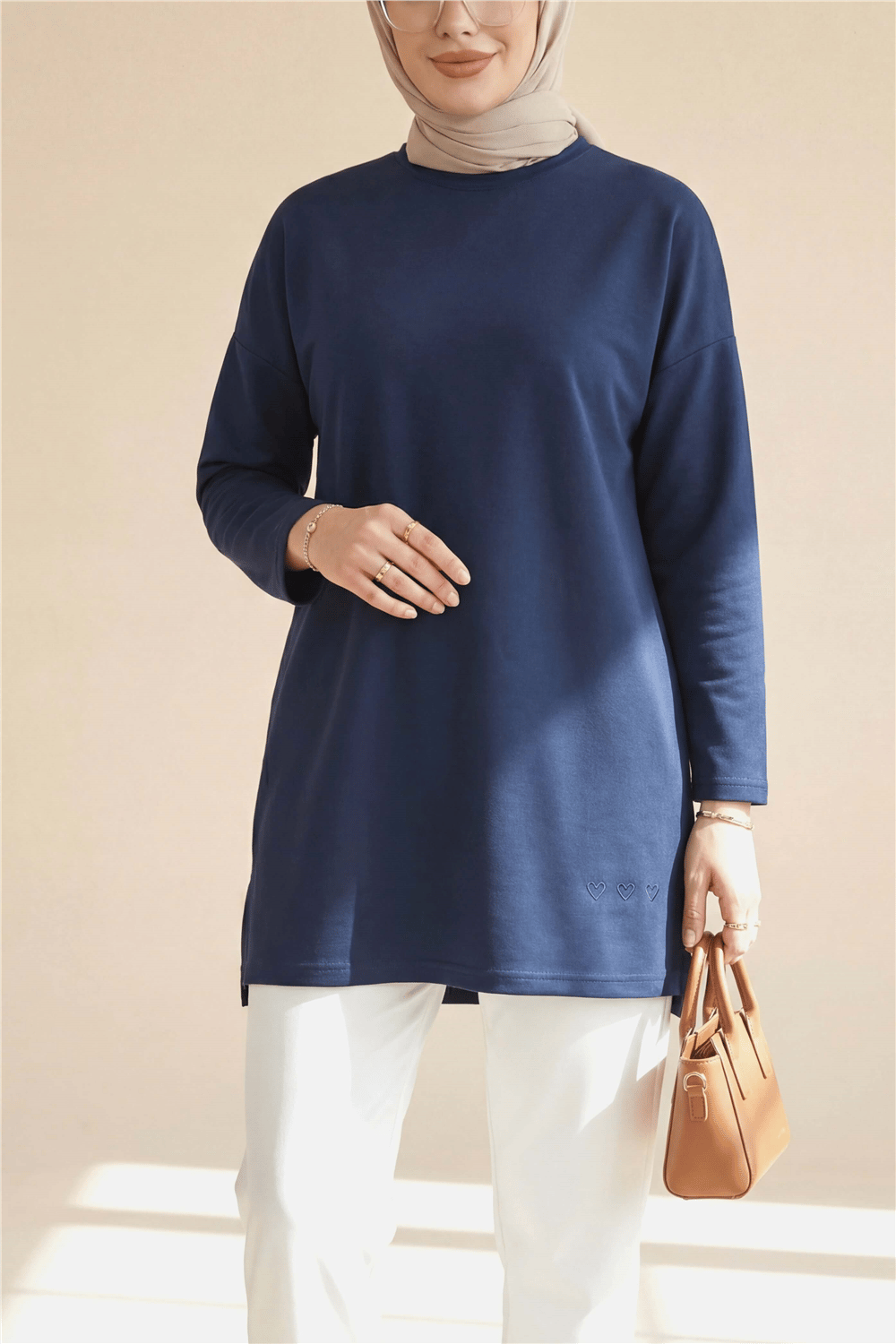 Eteği Kalp Detaylı Yırtmaçlı Salaş Penye Tunik -Laci-Tunik-253-13074-R03