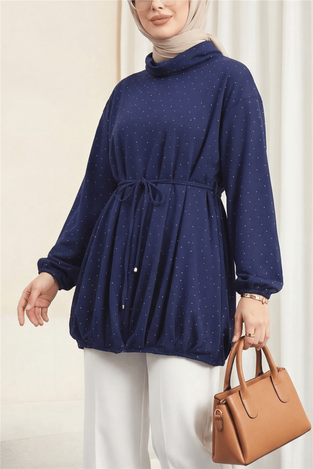 Eteği Lastikli Beli Bağcıklı Yarım Boğazlı Oysho Sweat -Laci-Sweatshirt-307-0026-R03