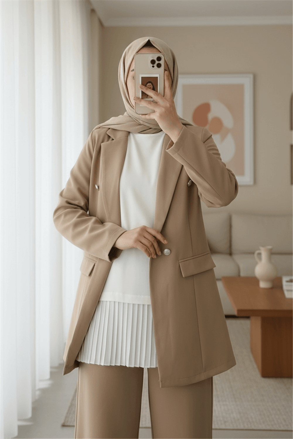 قميص داخلي من القطن الممشط بكسرات مع تفاصيل من التول على التنورة - إكرو-Bluz-349-5032-R07