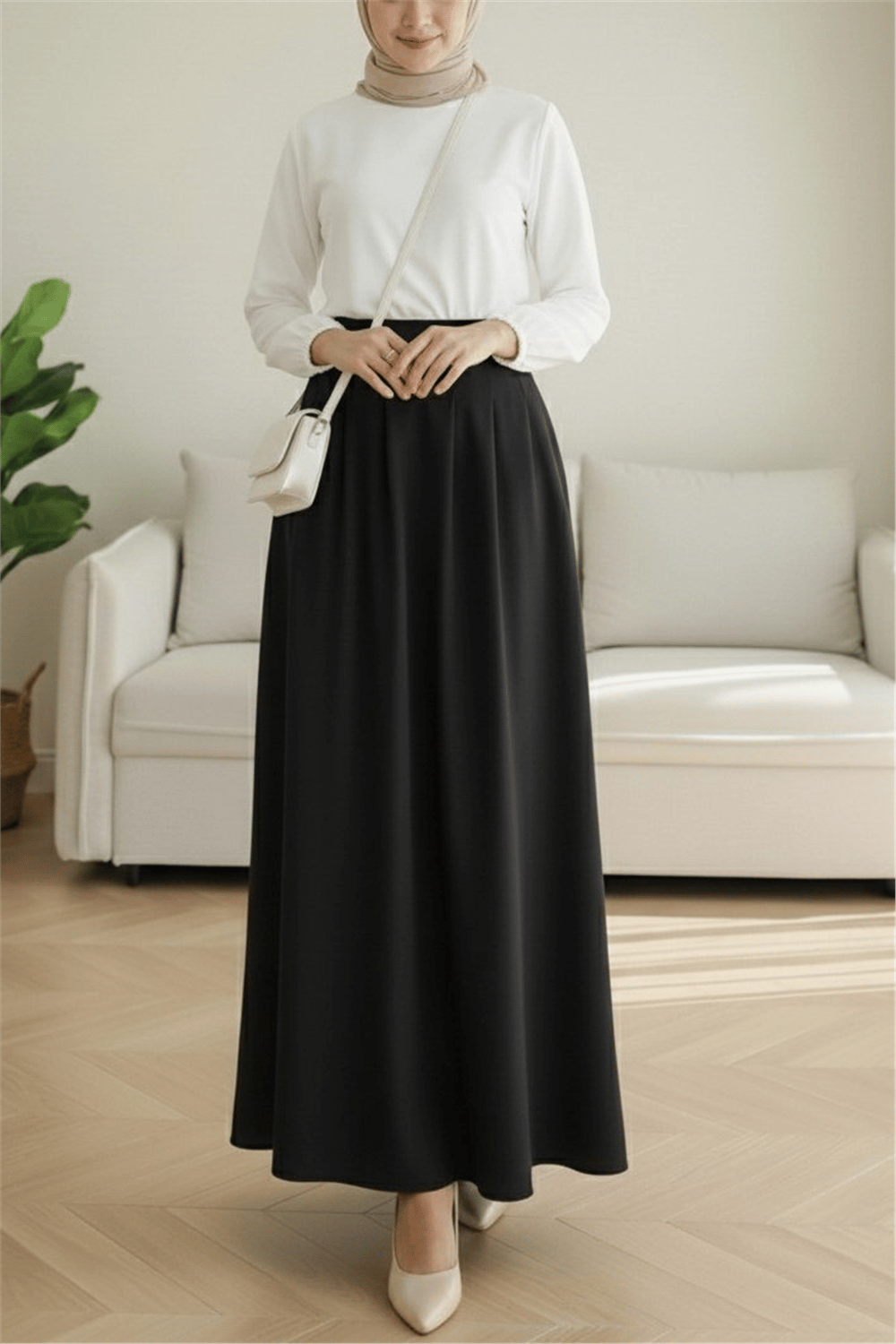 Fermuarlı Cepli Pliseli Krep Etek -Siyah-Etek-386-62120-R01