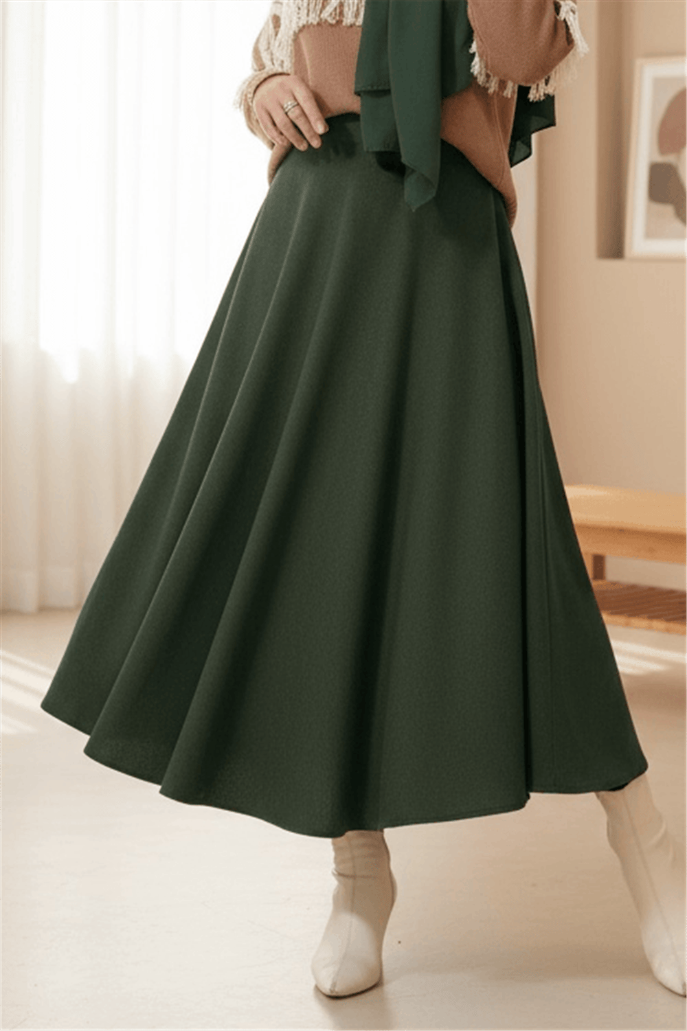 Fermuarlı Kaşe Çan Etek    -Haki-Etek-346-3049-R05
